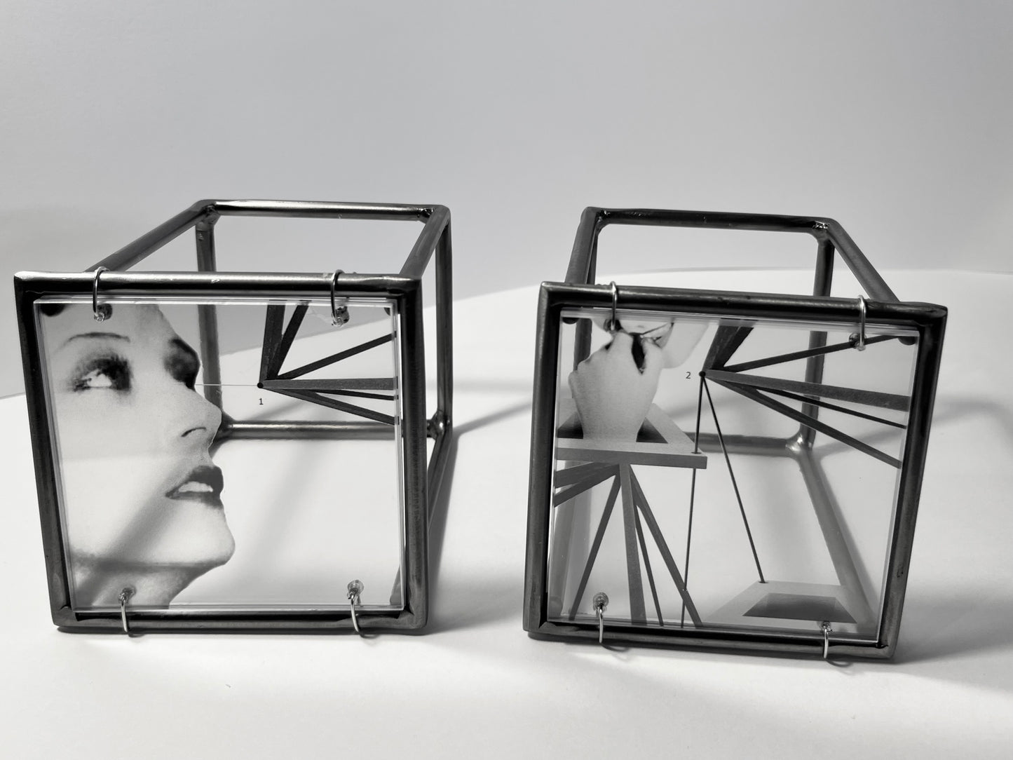 Keeping in Line, metal sculpture triptych, original design by artandshadow, Constructivism style