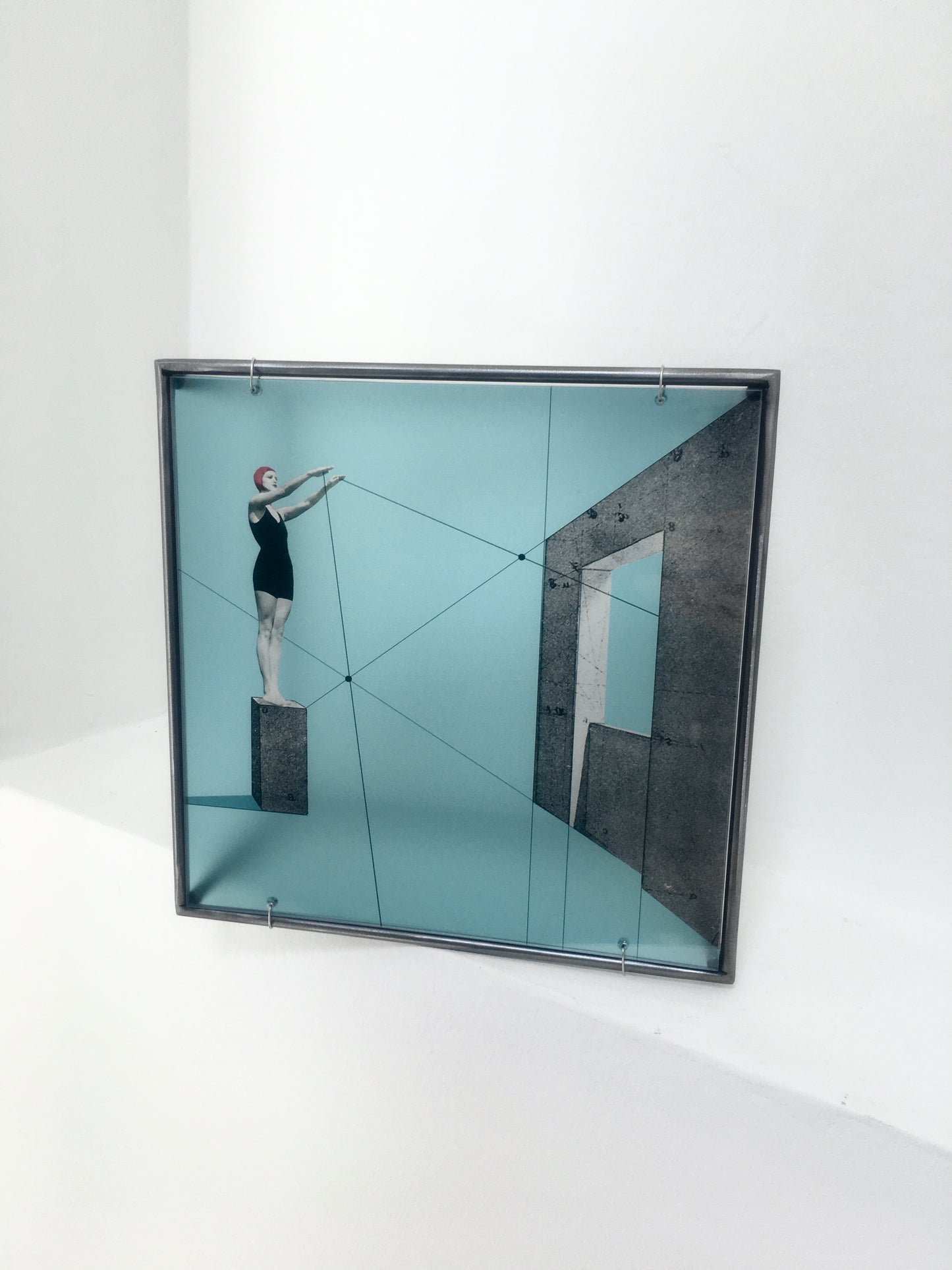 A Dive into the Blue, minimal metal sculpture, Constructivist style, original design