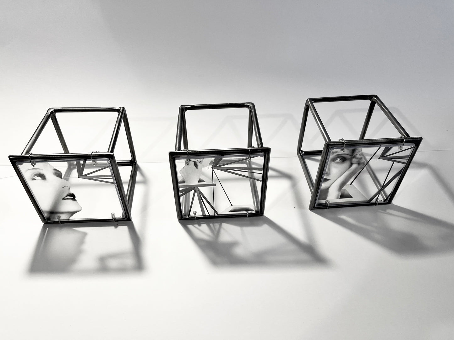 Keeping in Line, metal sculpture triptych, original design by artandshadow, Constructivism style