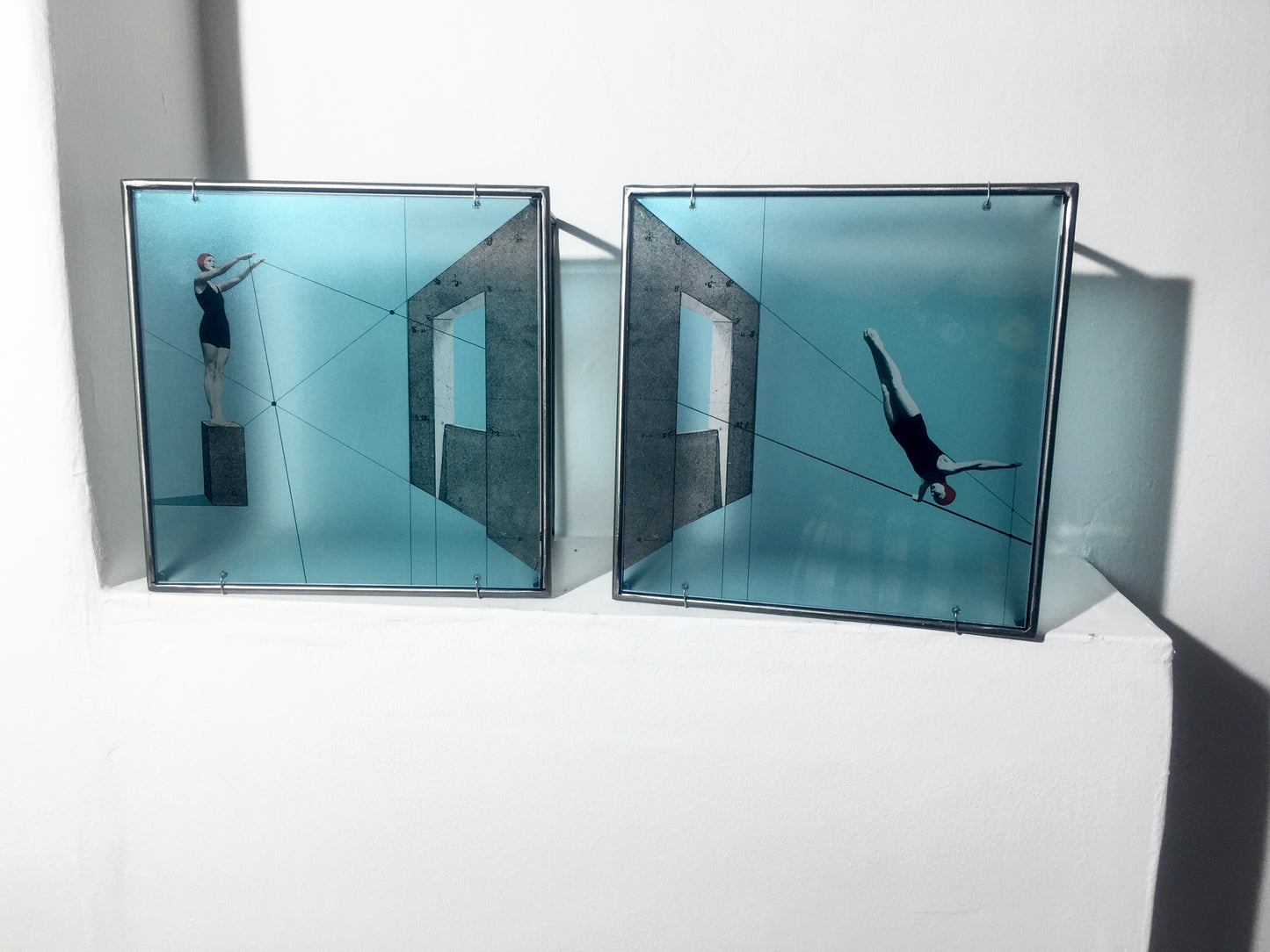 A Dive into the Blue, minimal metal sculpture, Constructivist style, original design