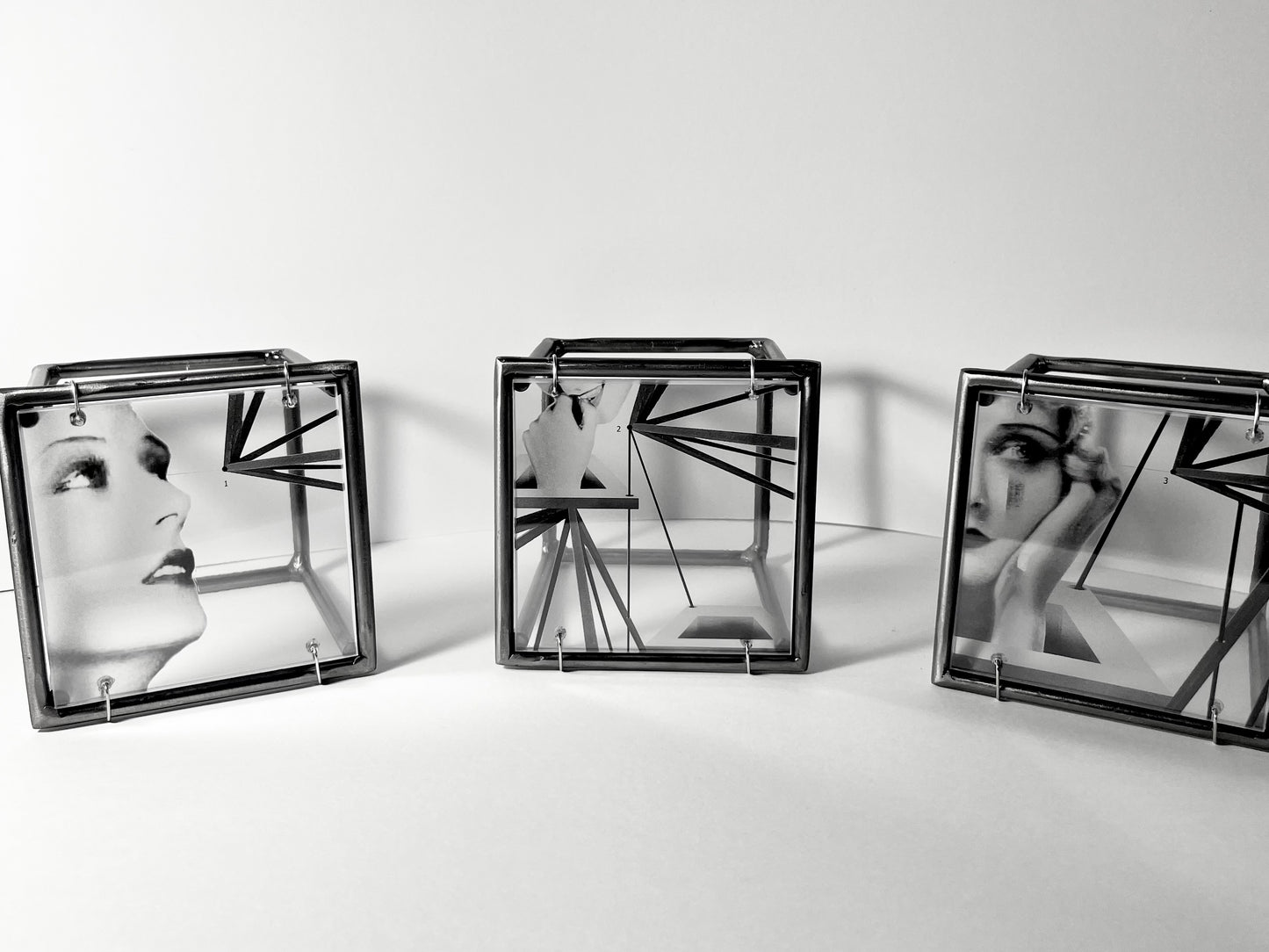 Keeping in Line, metal sculpture triptych, original design by artandshadow, Constructivism style
