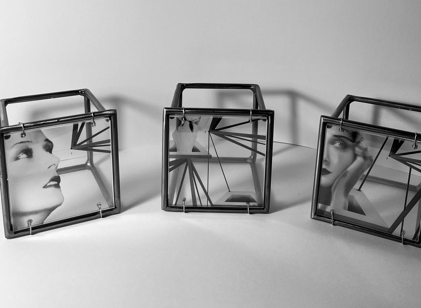 Keeping in Line, metal sculpture triptych, original design by artandshadow, Constructivism style