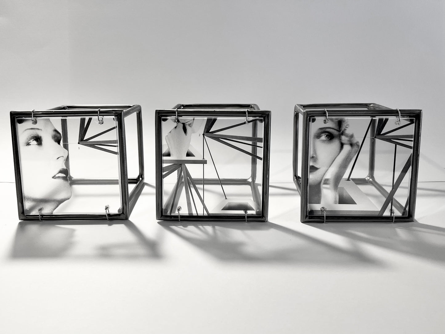Keeping in Line, metal sculpture triptych, original design by artandshadow, Constructivism style