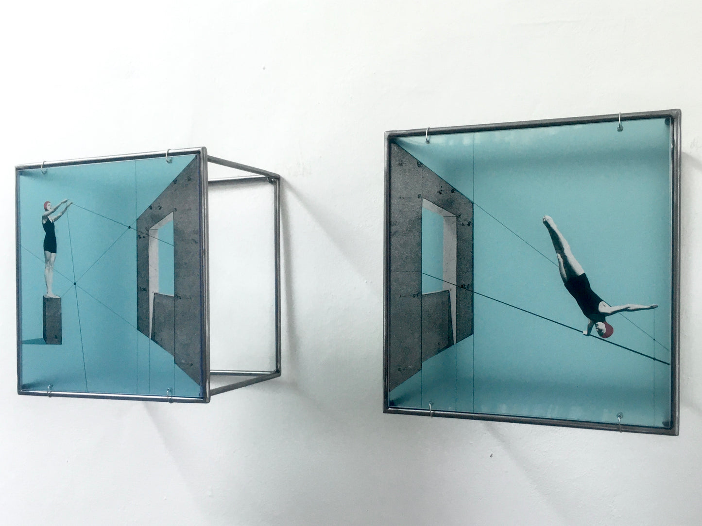A Dive into the Blue, minimal metal sculpture, Constructivist style, original design