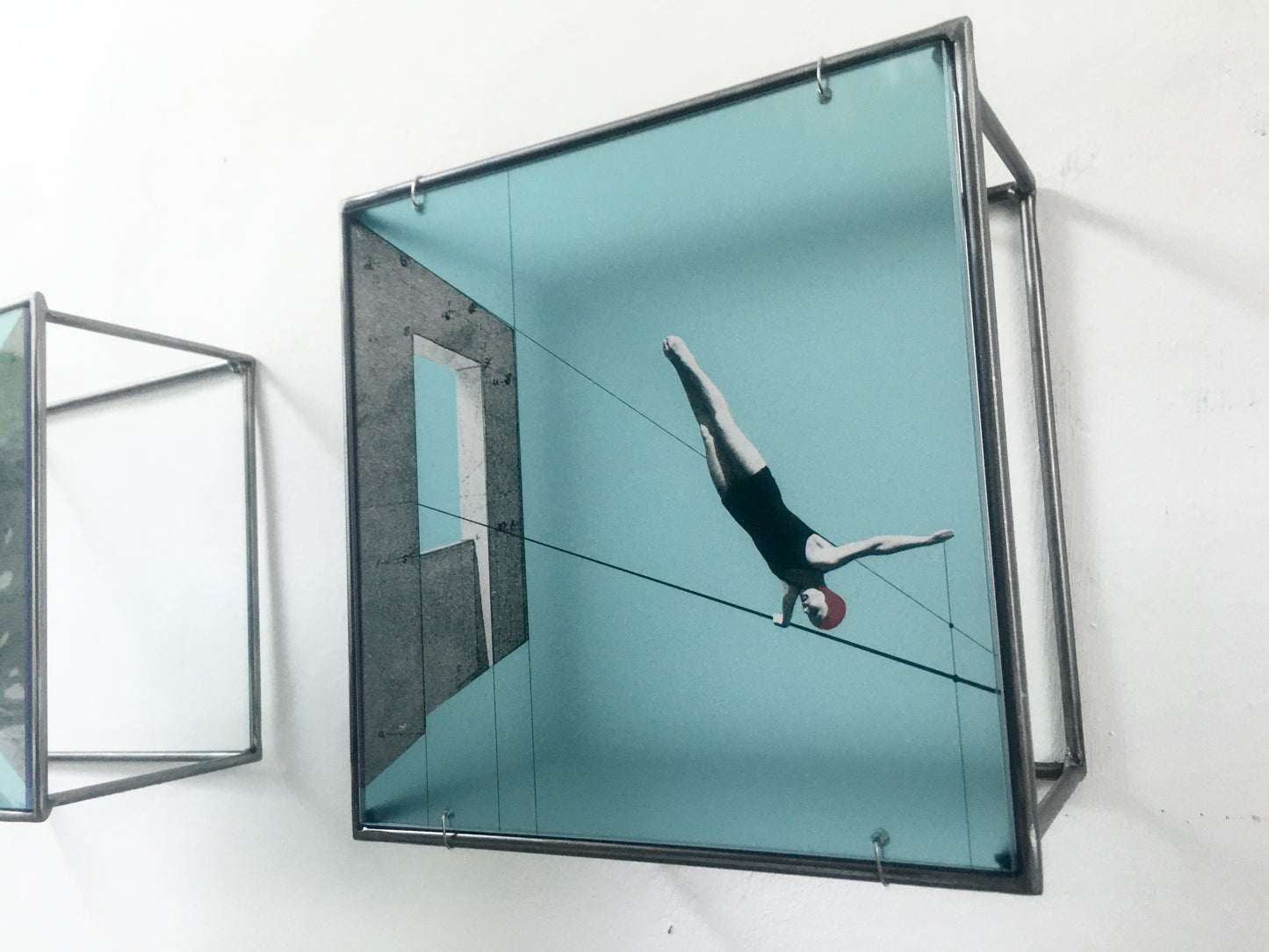 A Dive into the Blue, minimal metal sculpture, Constructivist style, original design