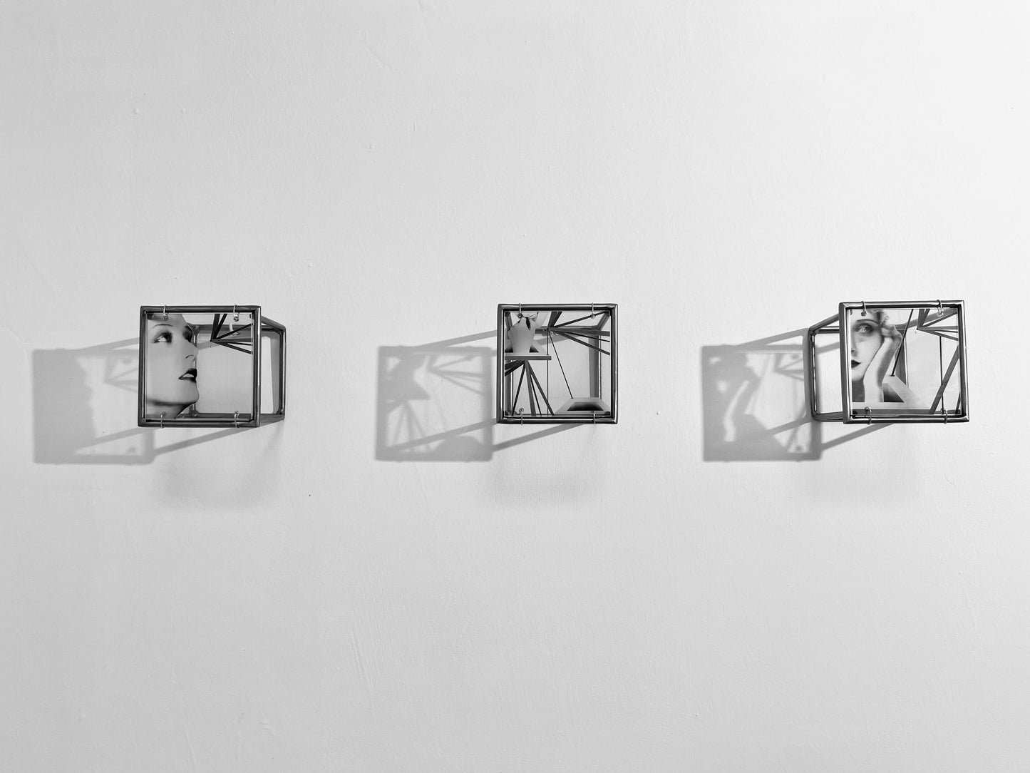 Keeping in Line, metal sculpture triptych, original design by artandshadow, Constructivism style