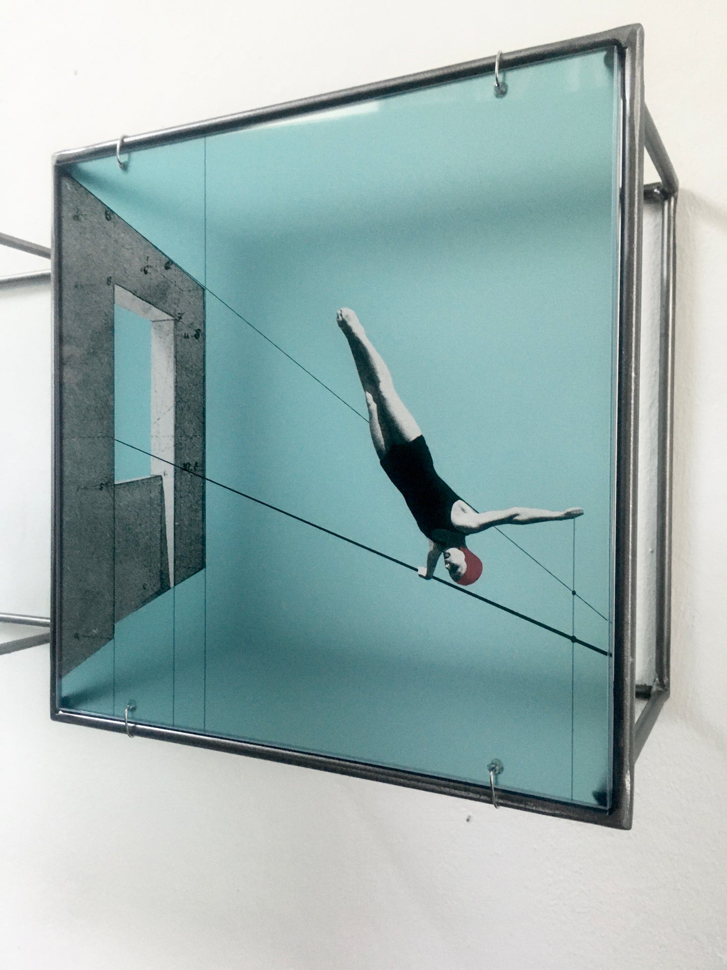 A Dive into the Blue, minimal metal sculpture, Constructivist style, original design