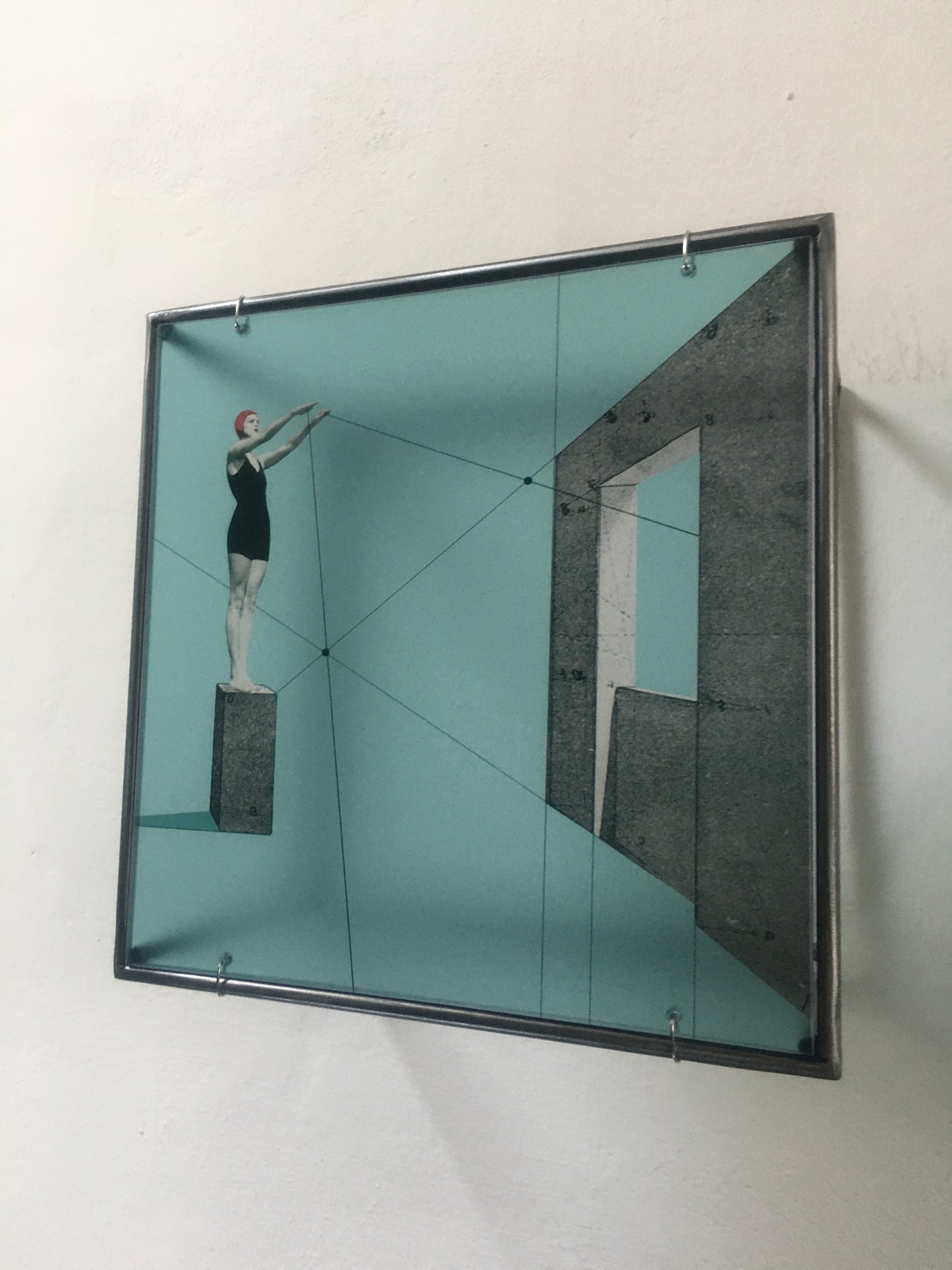A Dive into the Blue, minimal metal sculpture, Constructivist style, original design