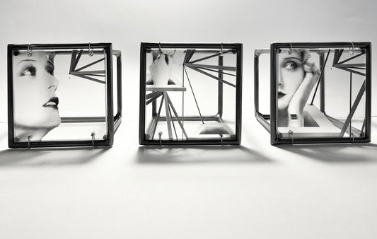 Keeping in Line, metal sculpture triptych, original design by artandshadow, Constructivism style