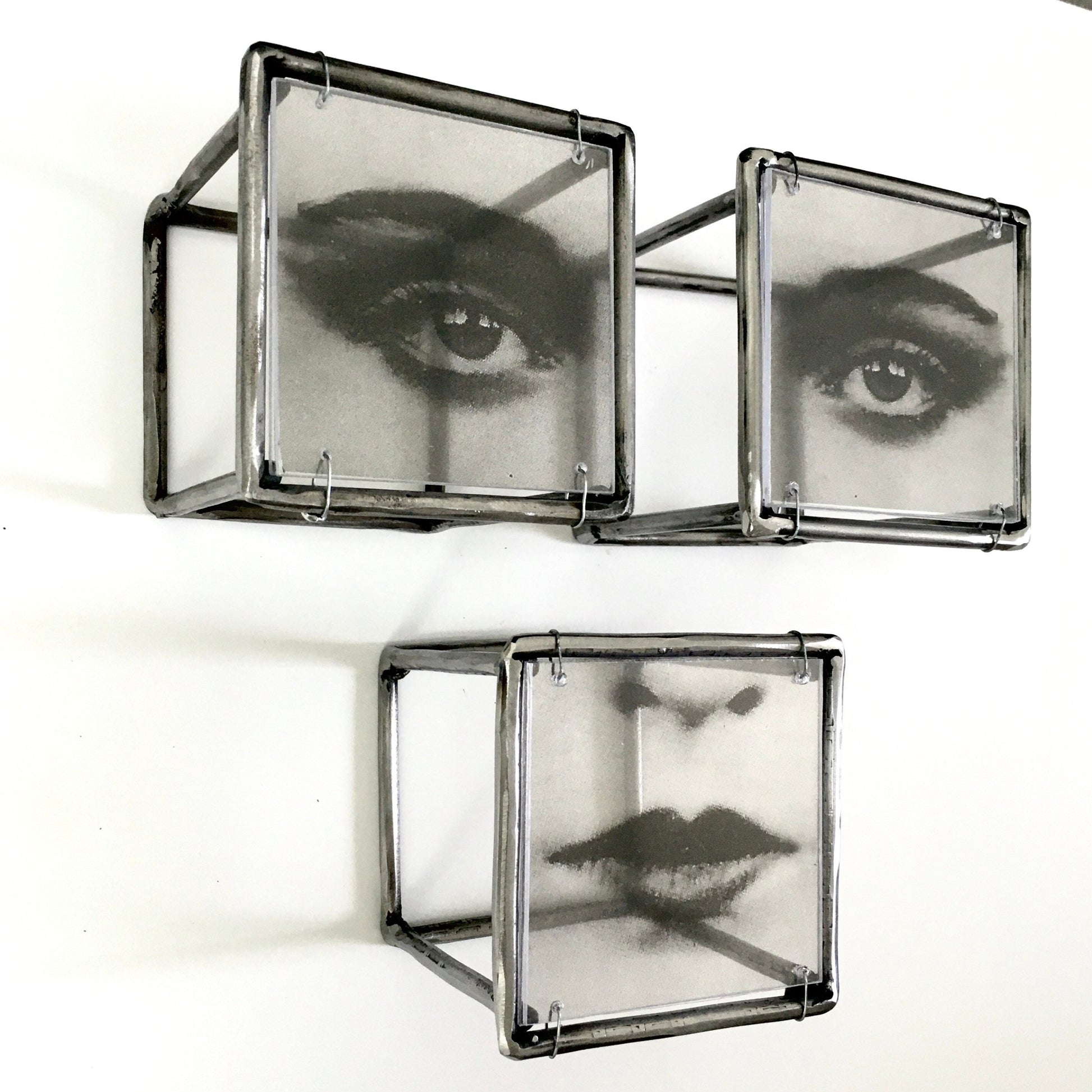 Pop art style face, metal wall sculpture. Modern art object, new home decor gift. - artandshadow