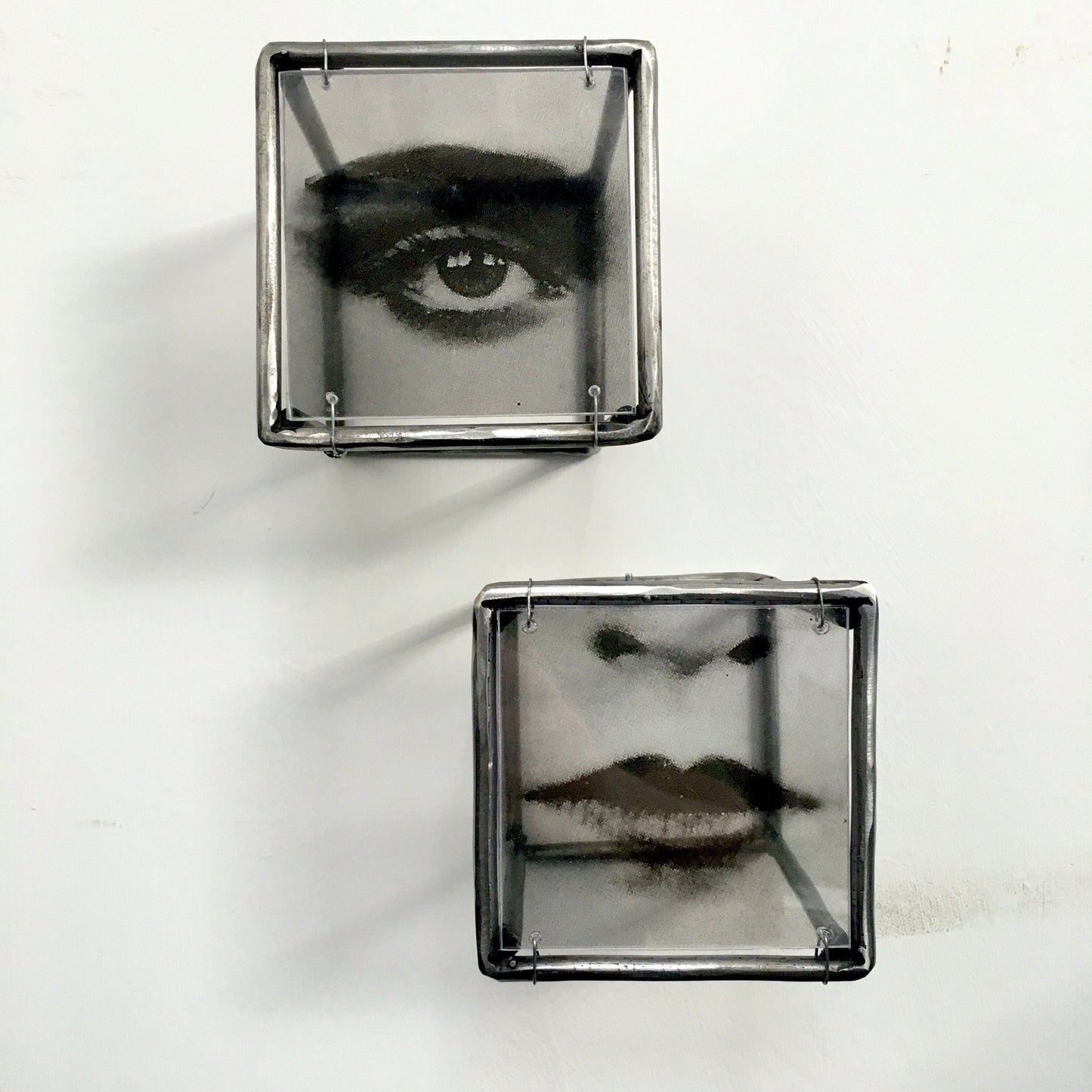 Face art sculpture. Lip art sculpture and eye wall sculpture. Set wall art gift. Metal, elaborated print and plexiglass wall art. - artandshadow