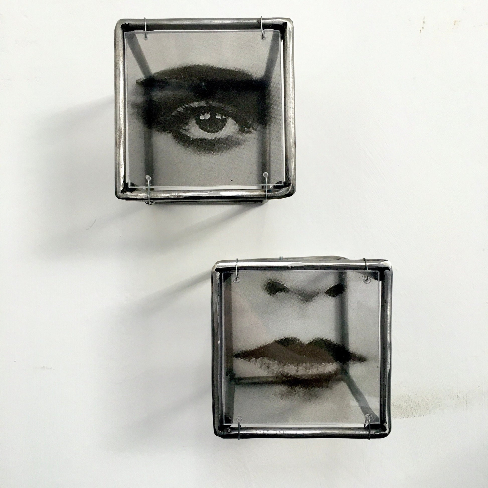 Face art sculpture. Lip art sculpture and eye wall sculpture. Set wall art gift. Metal, elaborated print and plexiglass wall art. - artandshadow