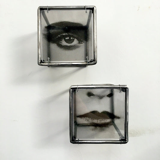 Face art sculpture. Lip art sculpture and eye wall sculpture. Set wall art gift. Metal, elaborated print and plexiglass wall art. - artandshadow