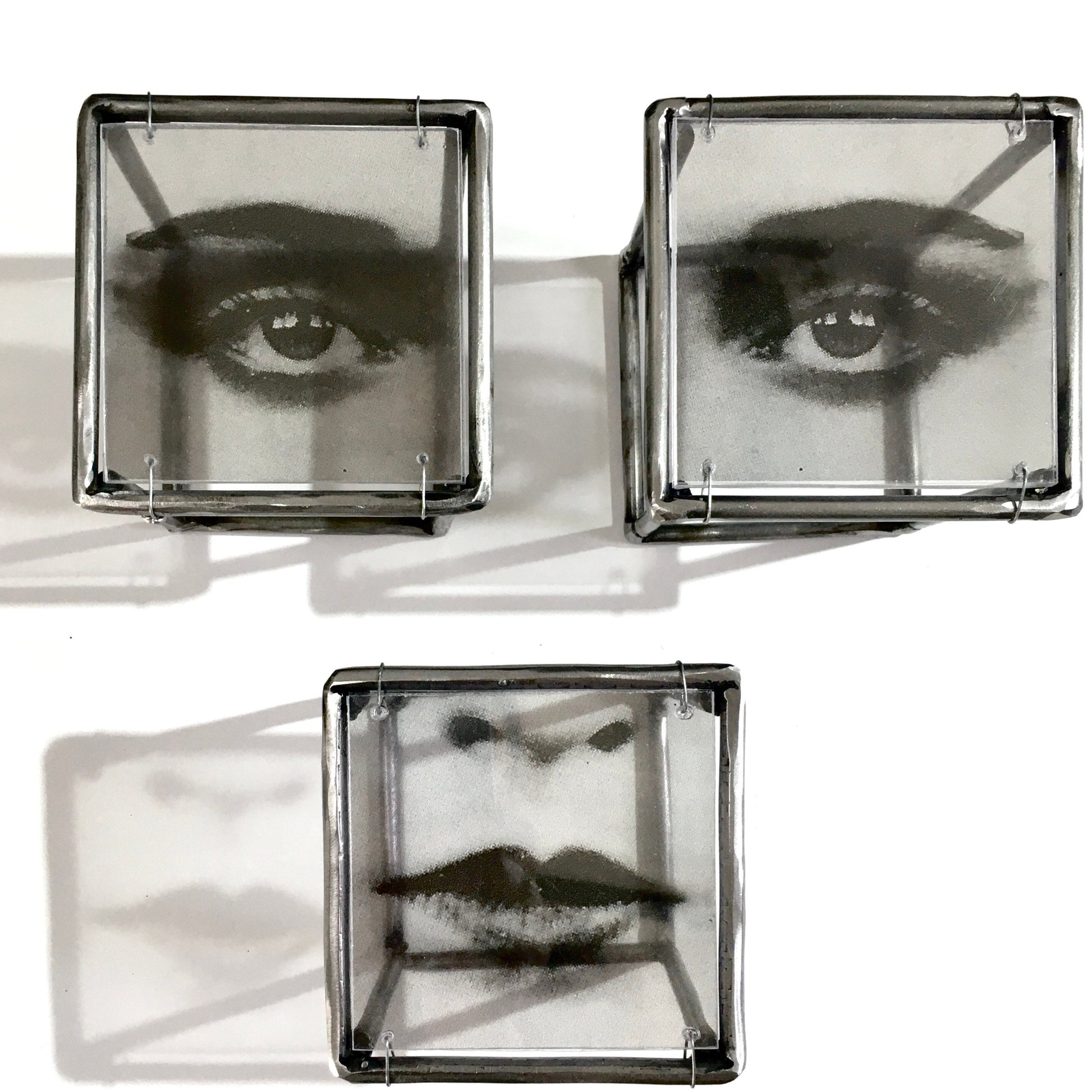 Pop art style face, metal wall sculpture. Modern art object, new home decor gift. - artandshadow