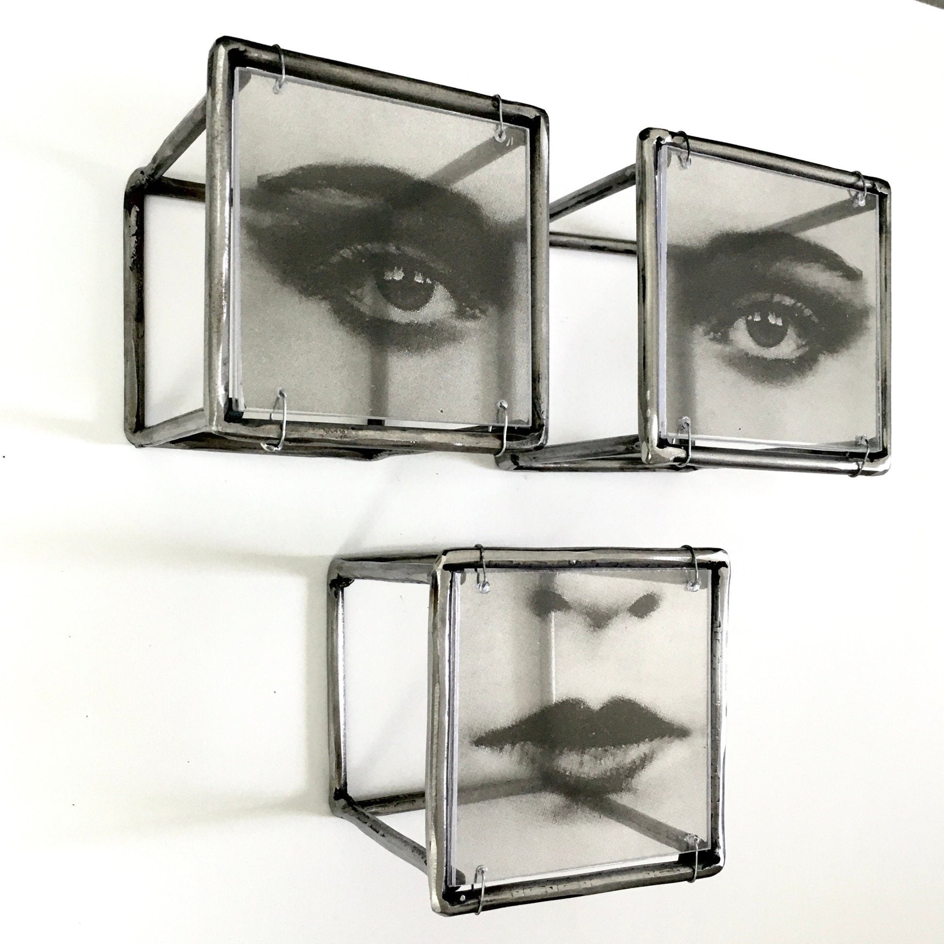 Pop art style face, metal wall sculpture. Modern art object, new home decor gift. - artandshadow