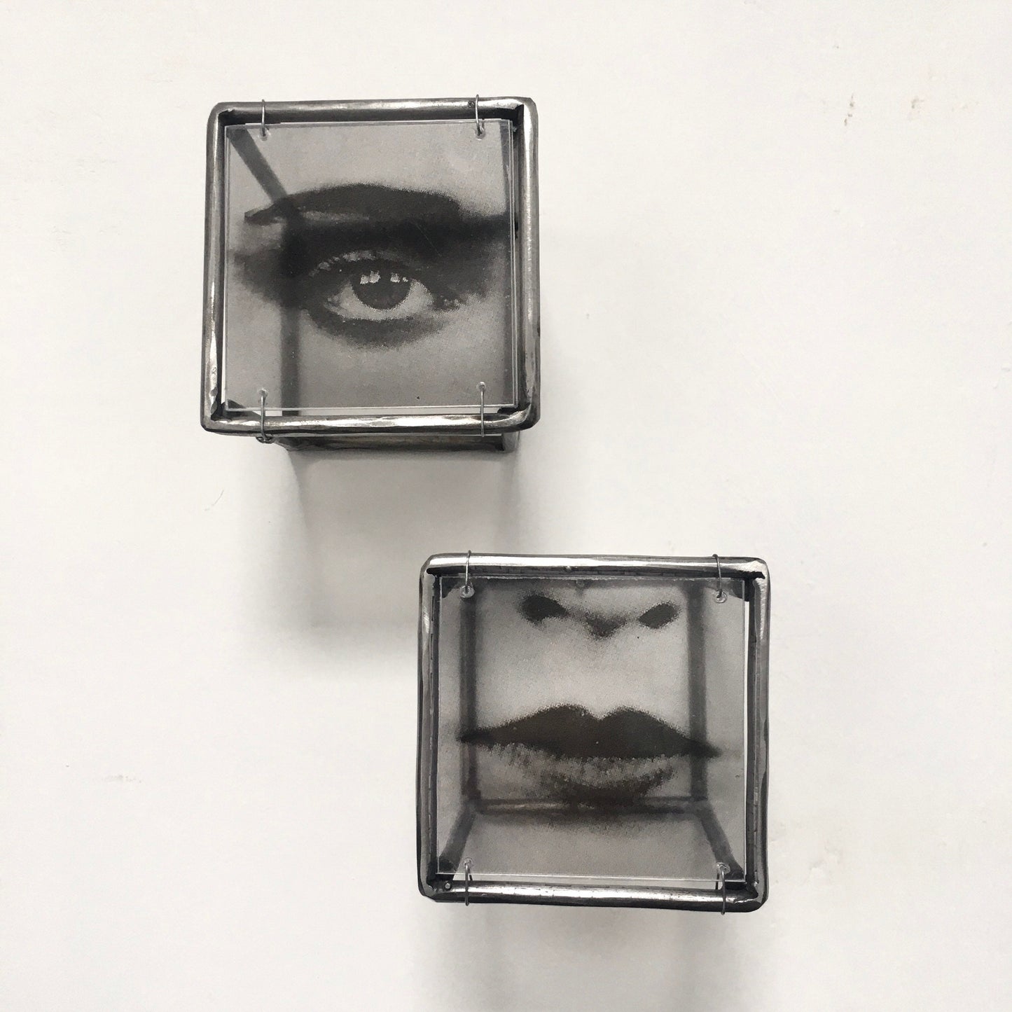 Face art sculpture. Lip art sculpture and eye wall sculpture. Set wall art gift. Metal, elaborated print and plexiglass wall art. - artandshadow
