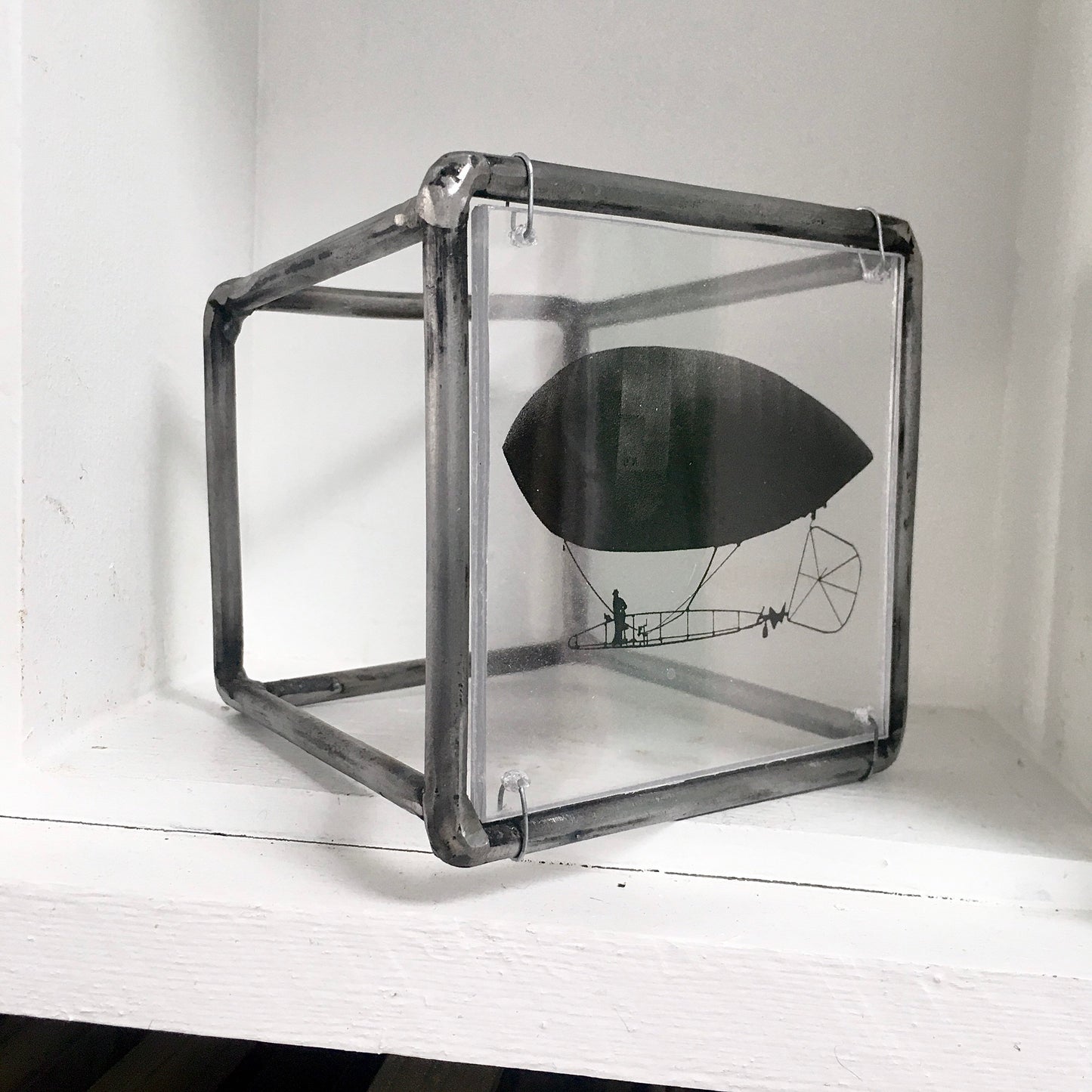 Industrial wall art, aviation sculpture, contemporary art gift. Santos Dumont Airship aviation art image. Dad Christmas gift. - artandshadow