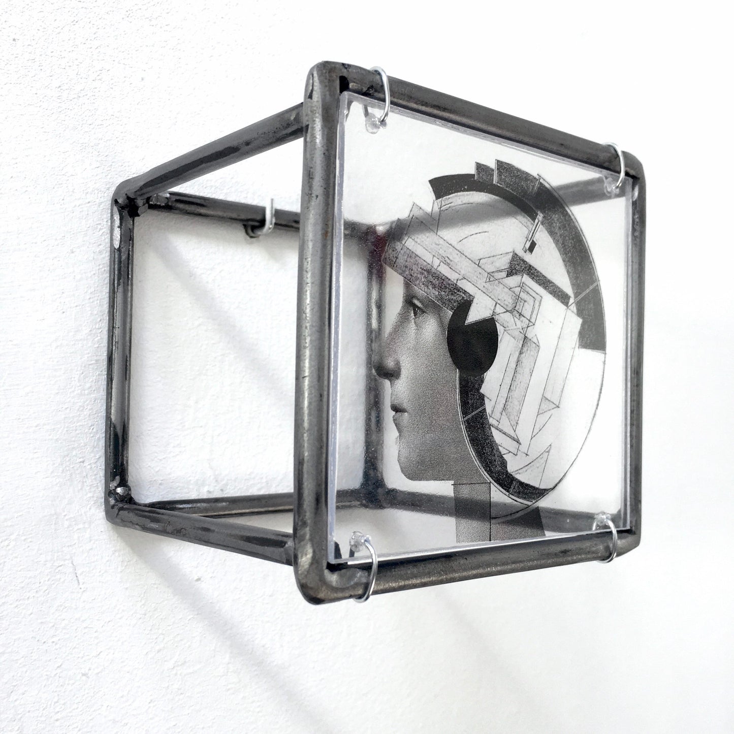 Metal wall art, with collage art of Renaissance portrait and geometric art El Lissitzky, elaborated print by Art and Shadow. Christmas gift. - artandshadow