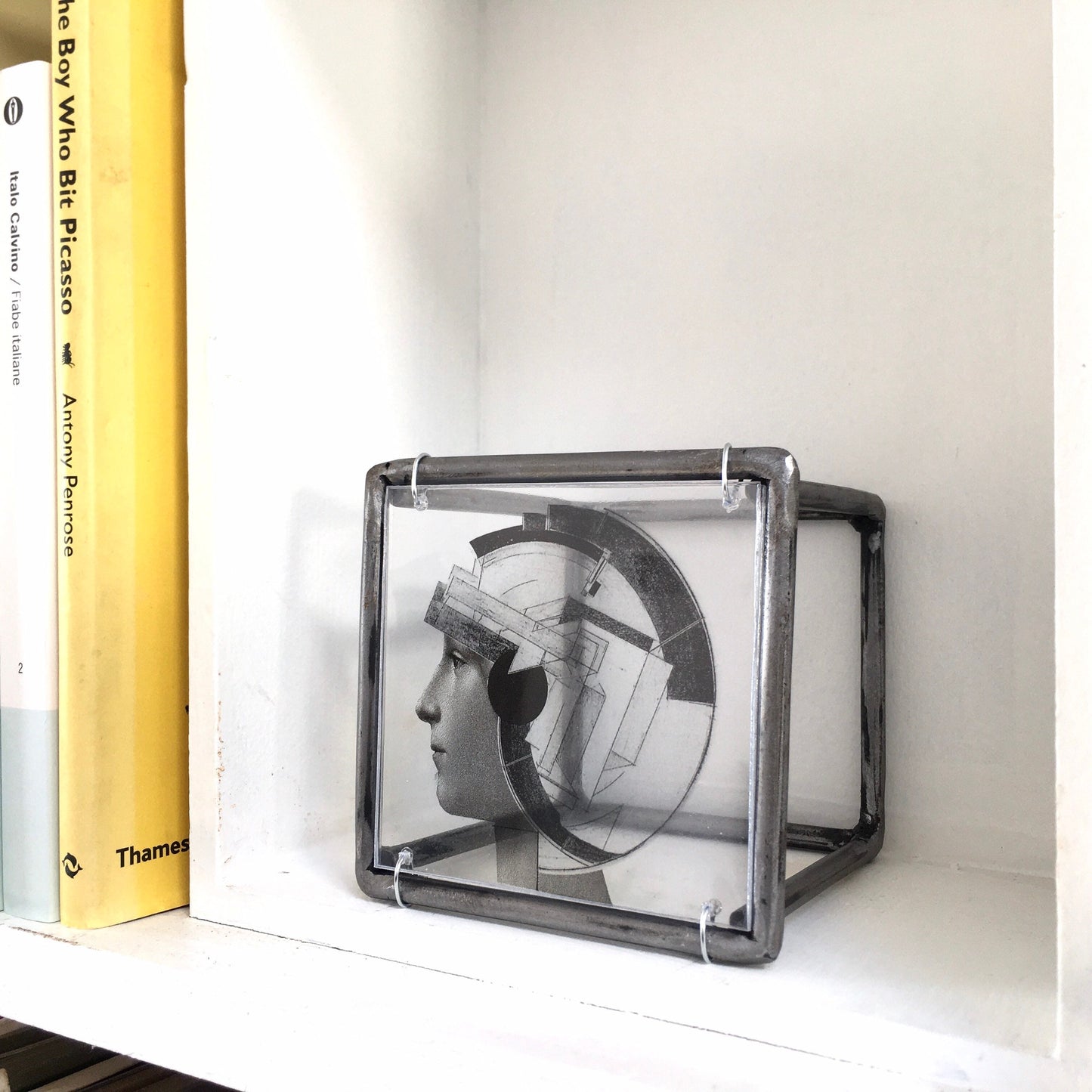 Metal wall art, with collage art of Renaissance portrait and geometric art El Lissitzky, elaborated print by Art and Shadow. Christmas gift. - artandshadow