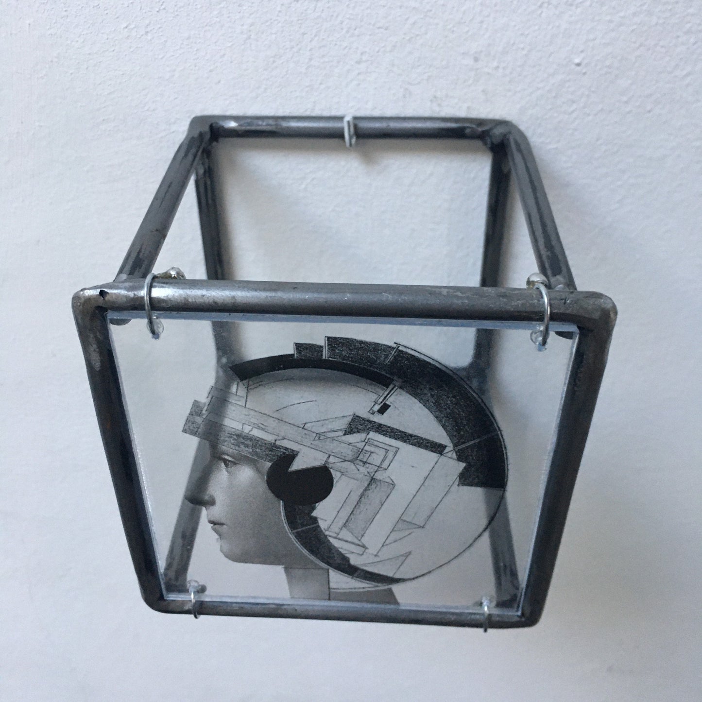 Metal wall art, with collage art of Renaissance portrait and geometric art El Lissitzky, elaborated print by Art and Shadow. Christmas gift. - artandshadow