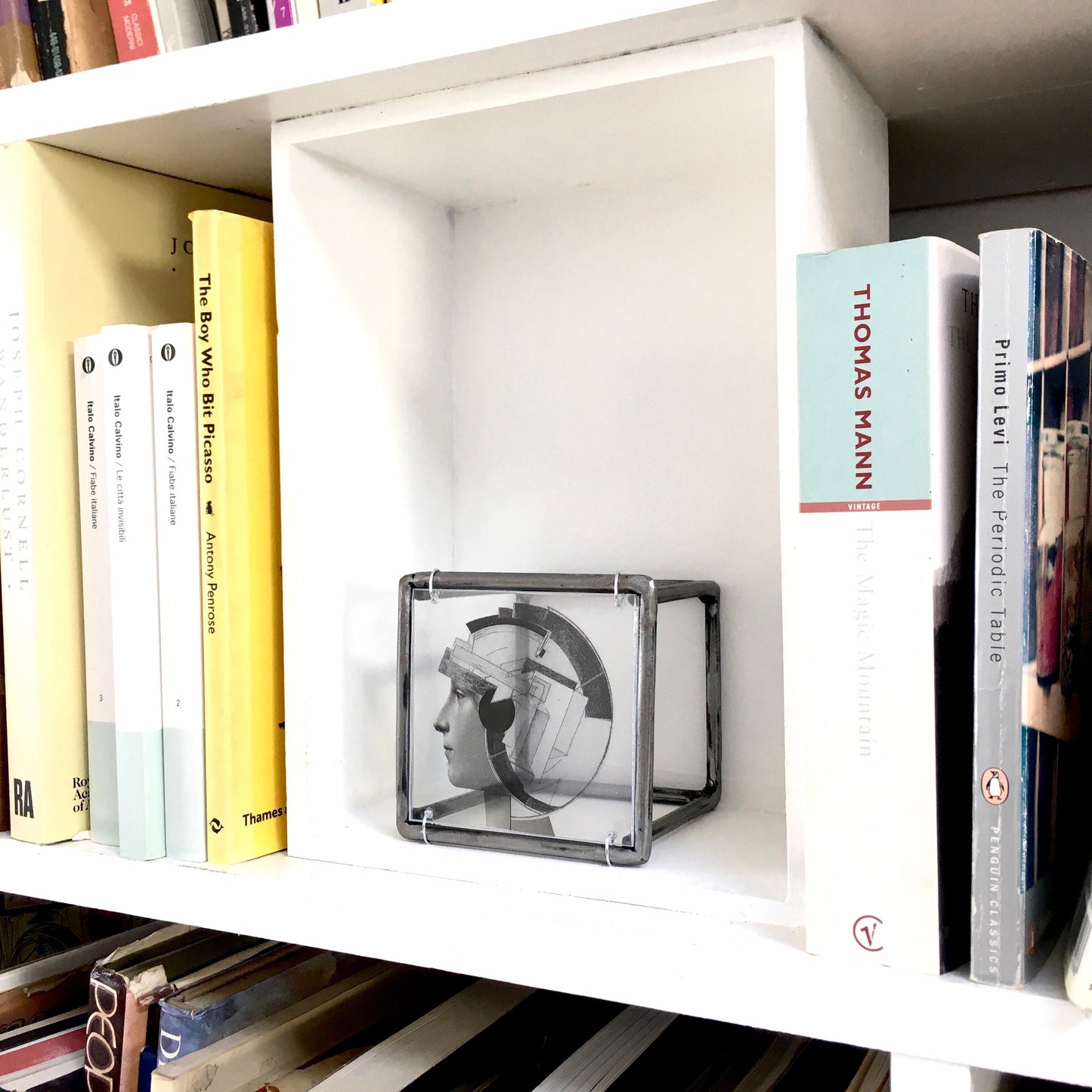 Metal wall art, with collage art of Renaissance portrait and geometric art El Lissitzky, elaborated print by Art and Shadow. Christmas gift. - artandshadow