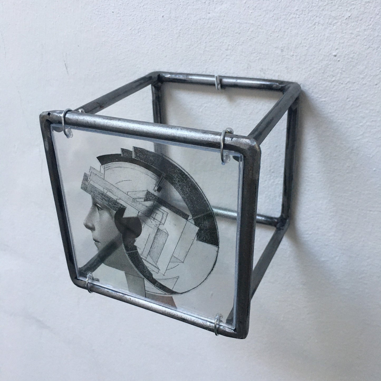 Metal wall art, with collage art of Renaissance portrait and geometric art El Lissitzky, elaborated print by Art and Shadow. Christmas gift. - artandshadow