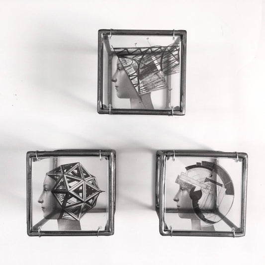 Metal, wall art triptych, Art and Shadow original collage, geometric, Renaissance portrait print. Aesthetic gift. - artandshadow