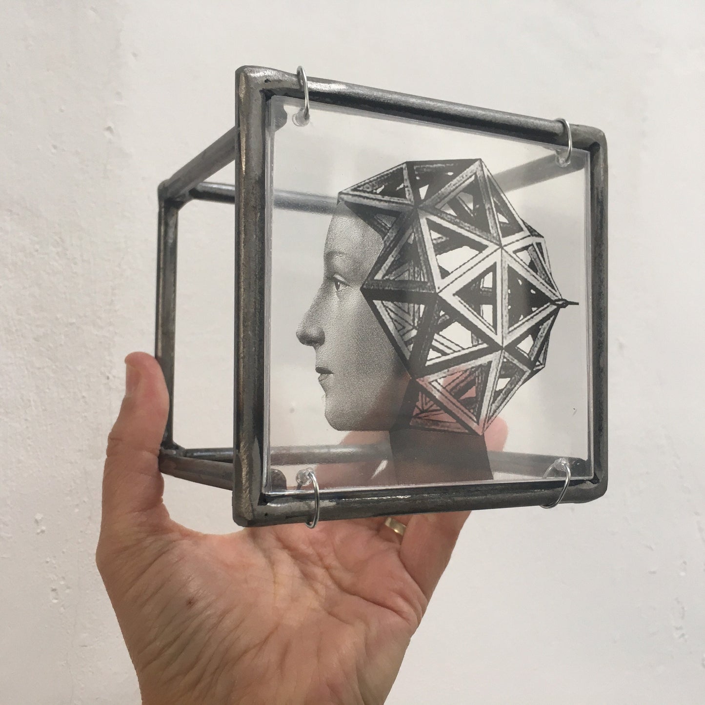Metal, wall art triptych, Art and Shadow original collage, geometric, Renaissance portrait print. Aesthetic gift. - artandshadow