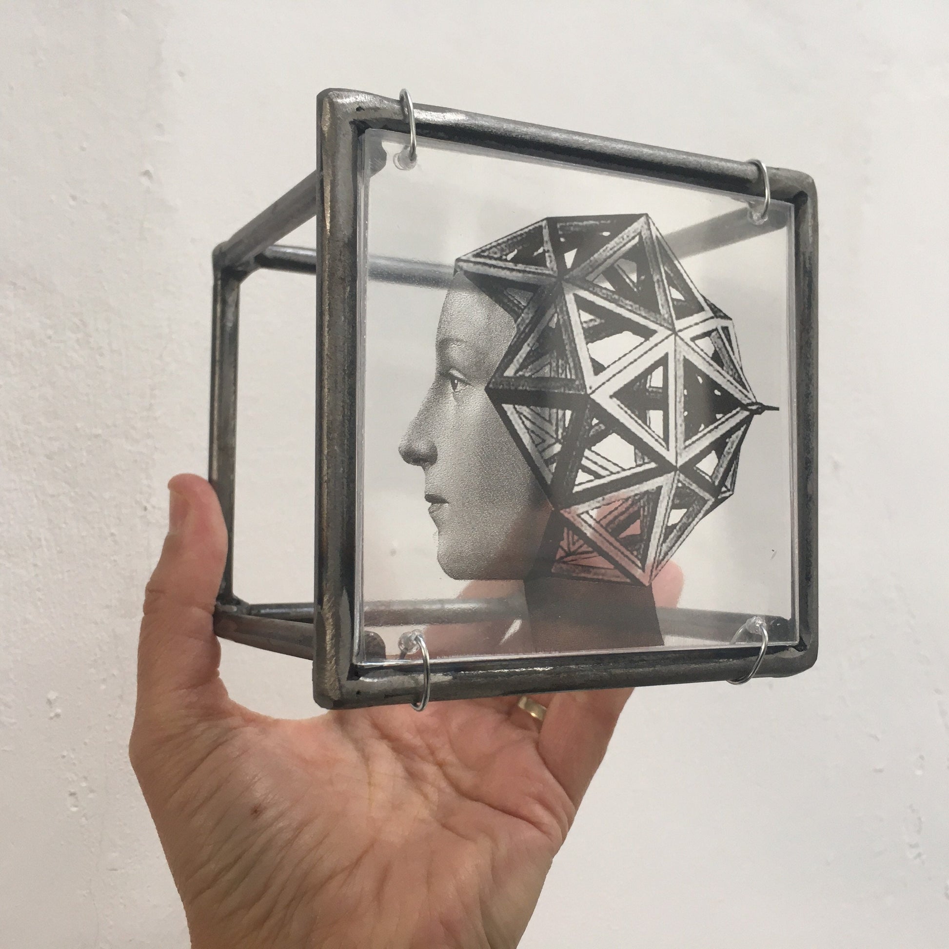 Metal, wall art triptych, Art and Shadow original collage, geometric, Renaissance portrait print. Aesthetic gift. - artandshadow