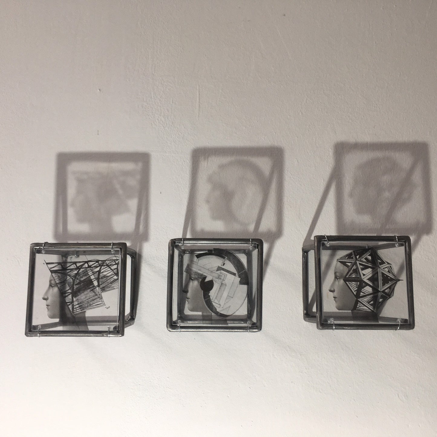 Metal, wall art triptych, Art and Shadow original collage, geometric, Renaissance portrait print. Aesthetic gift. - artandshadow