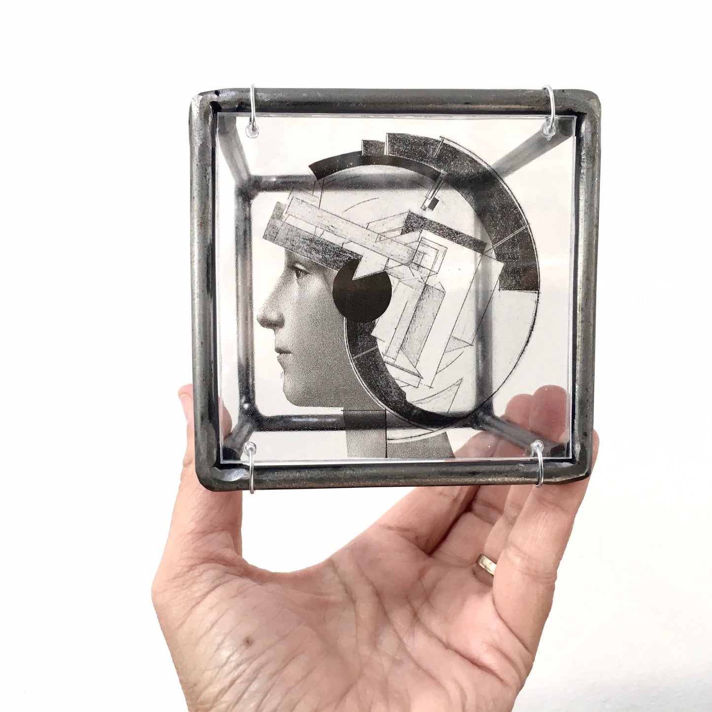 Metal wall art, with collage art of Renaissance portrait and geometric art El Lissitzky, elaborated print by Art and Shadow. Christmas gift. - artandshadow