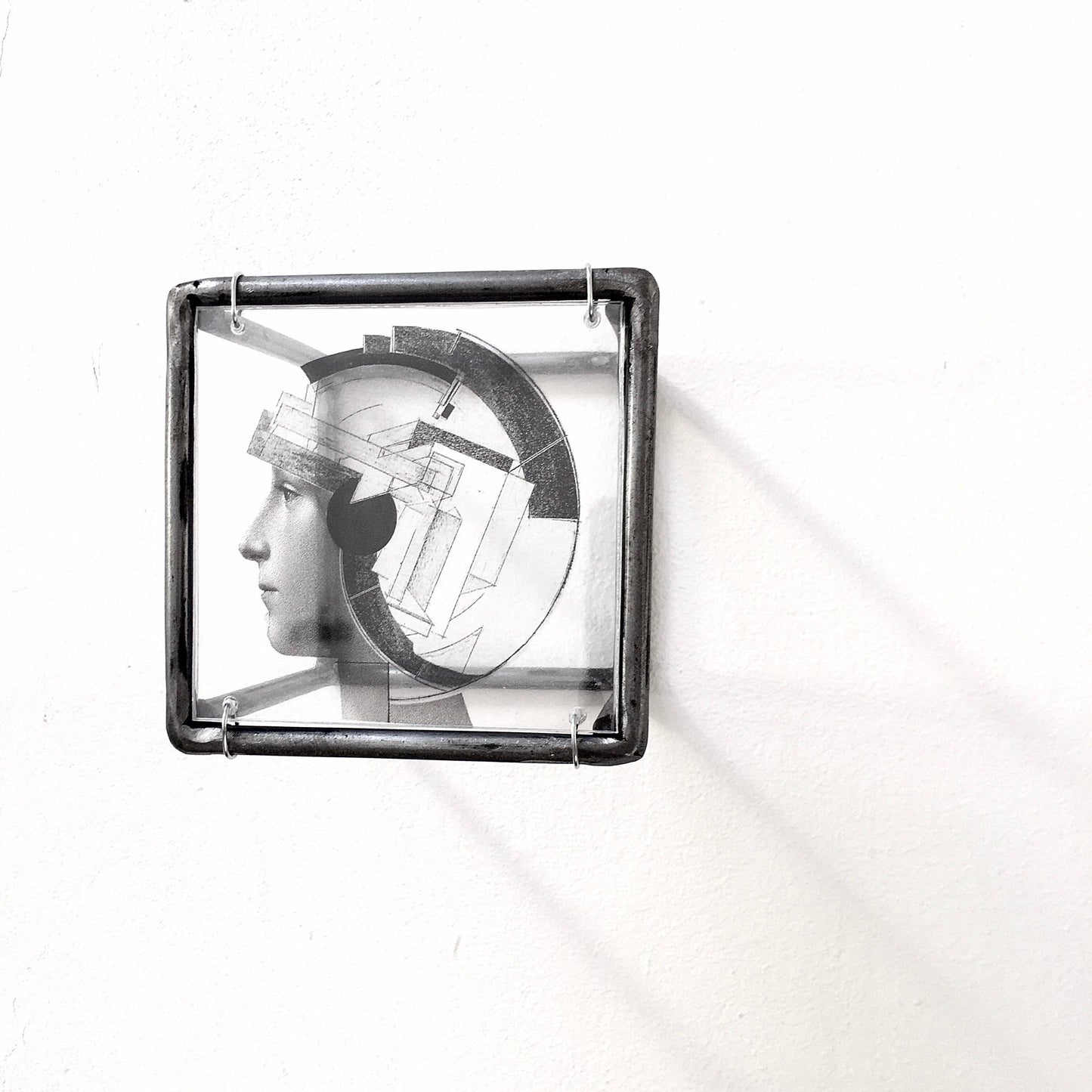 Metal wall art, with collage art of Renaissance portrait and geometric art El Lissitzky, elaborated print by Art and Shadow. Christmas gift. - artandshadow