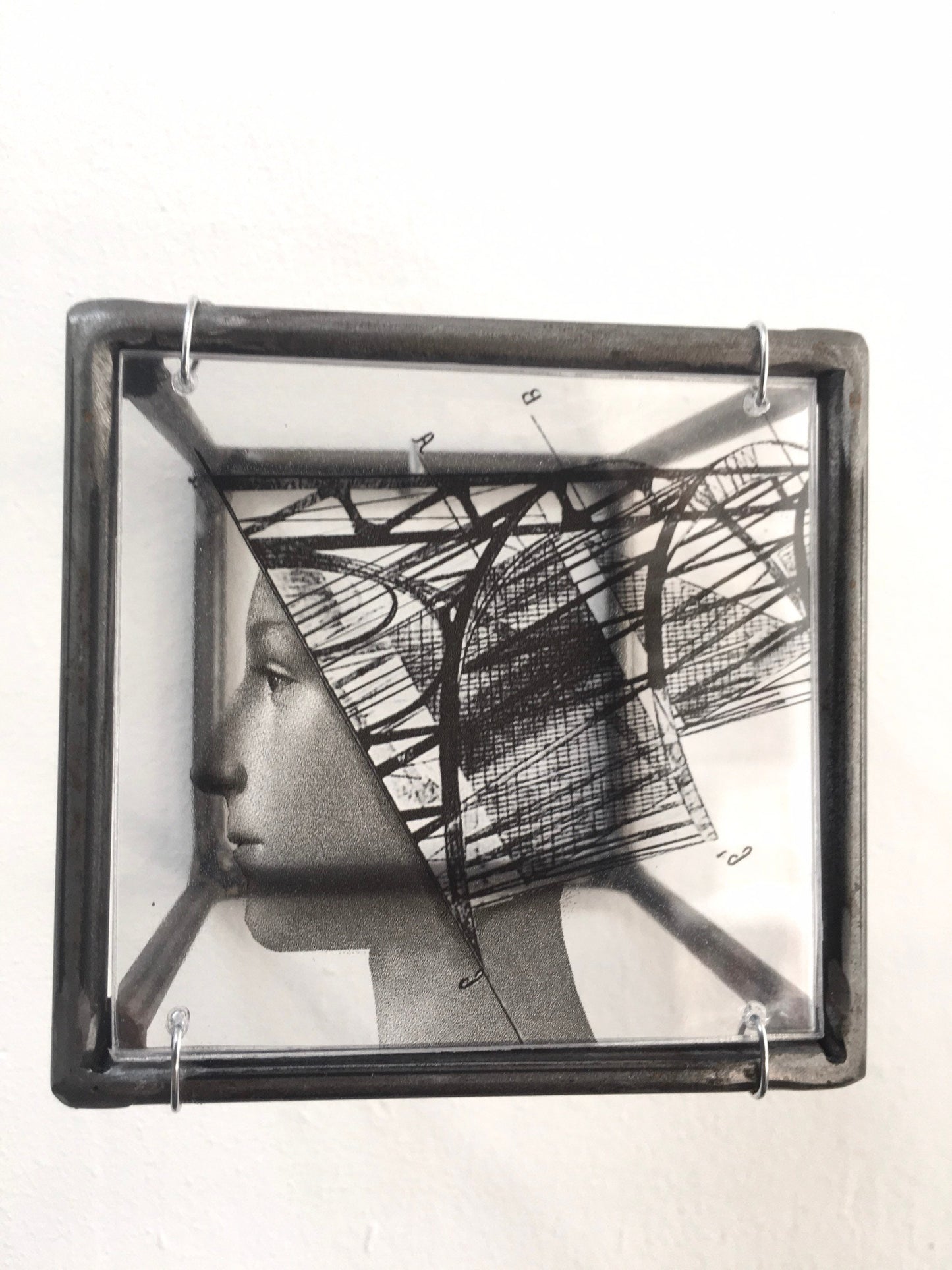 Metal, wall art triptych, Art and Shadow original collage, geometric, Renaissance portrait print. Aesthetic gift. - artandshadow