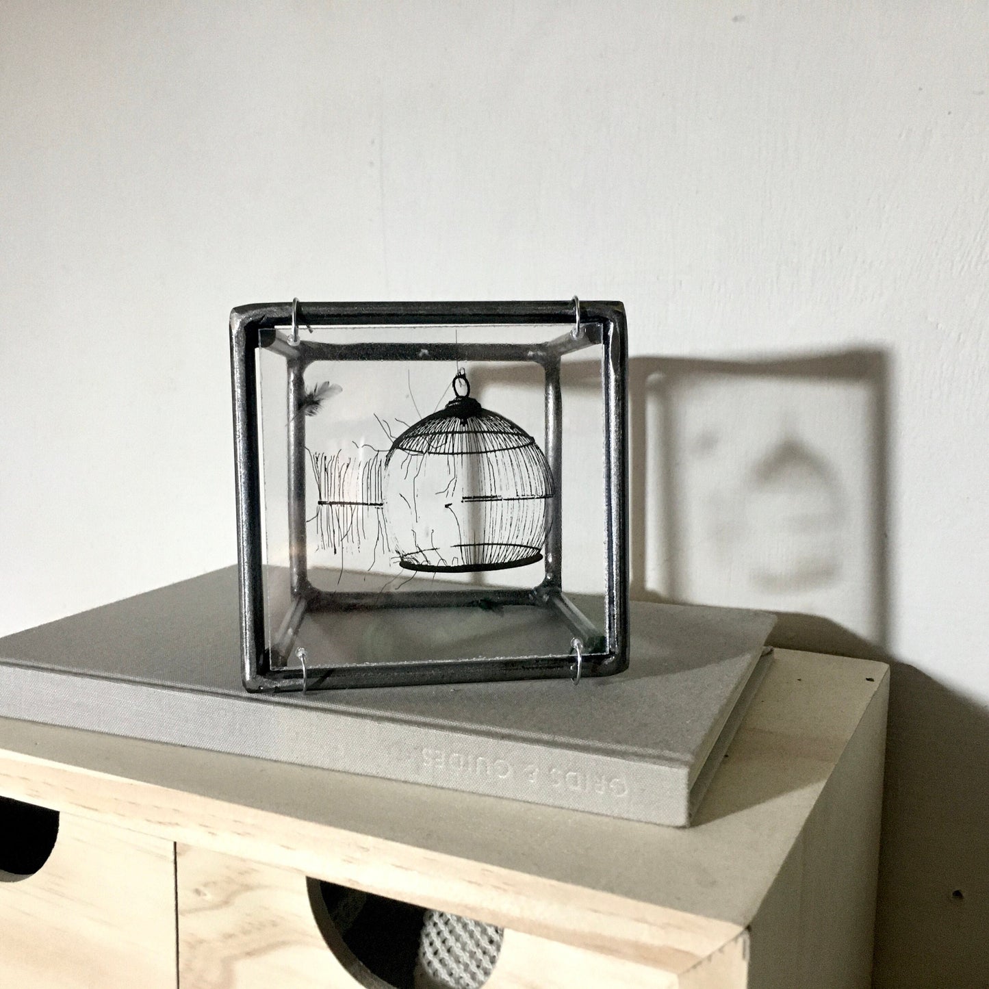 Wall sculpture, steel metal bar, original print by art and shadow. Cage, freedom print. New home gift. - artandshadow
