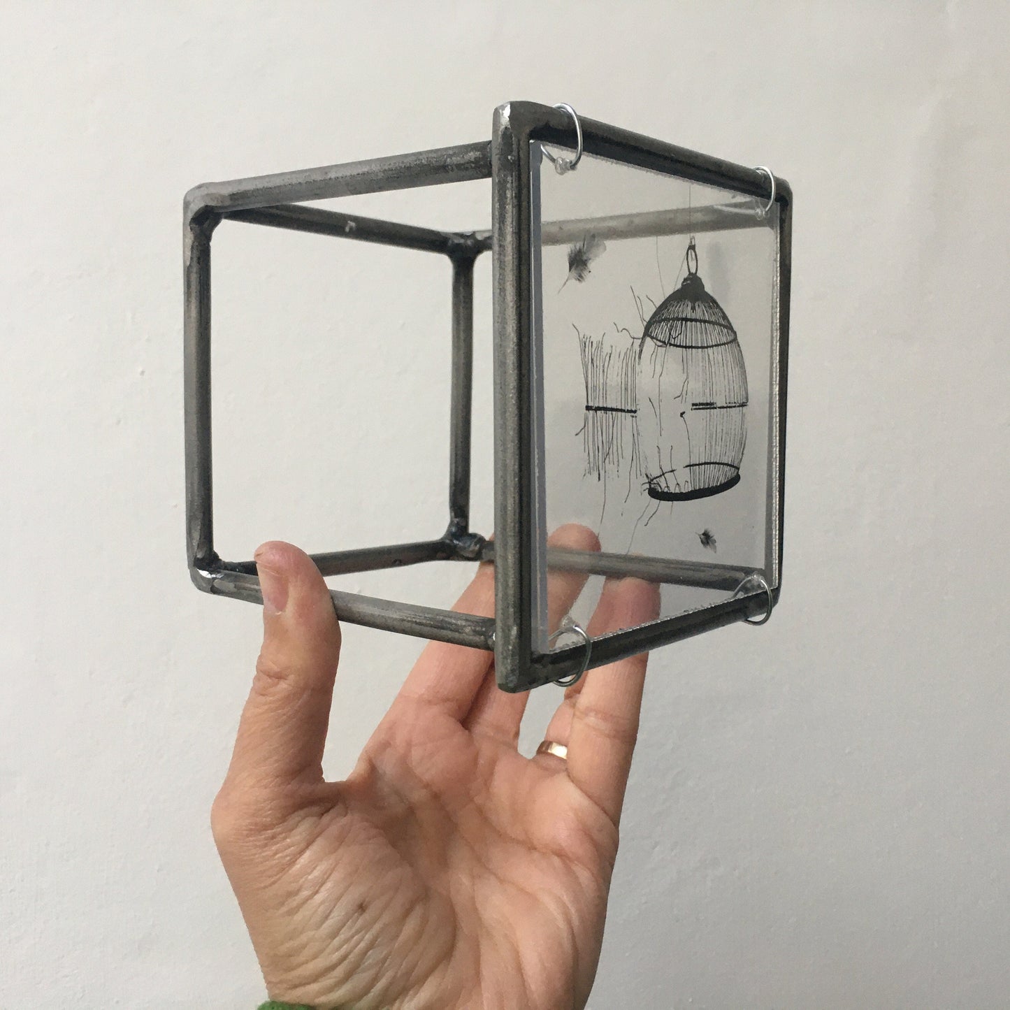 Wall sculpture, steel metal bar, original print by art and shadow. Cage, freedom print. New home gift. - artandshadow