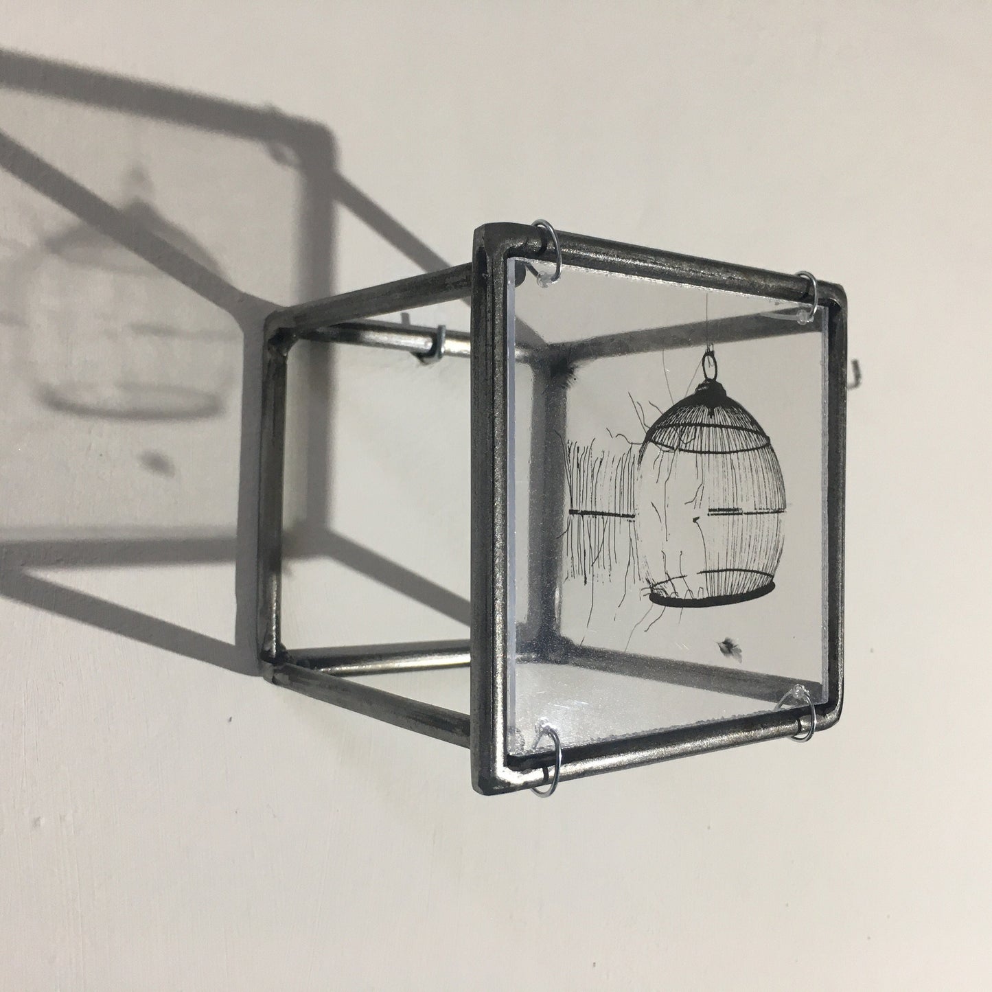 Wall sculpture, steel metal bar, original print by art and shadow. Cage, freedom print. New home gift. - artandshadow