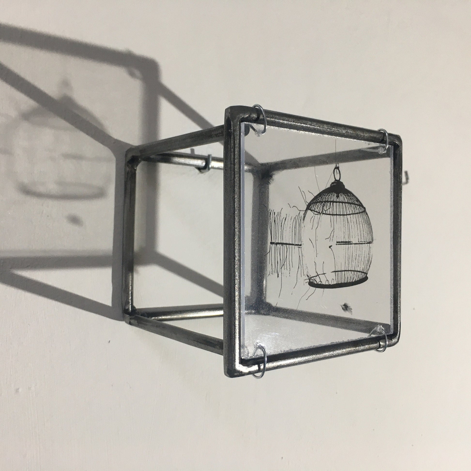 Wall sculpture, steel metal bar, original print by art and shadow. Cage, freedom print. New home gift. - artandshadow
