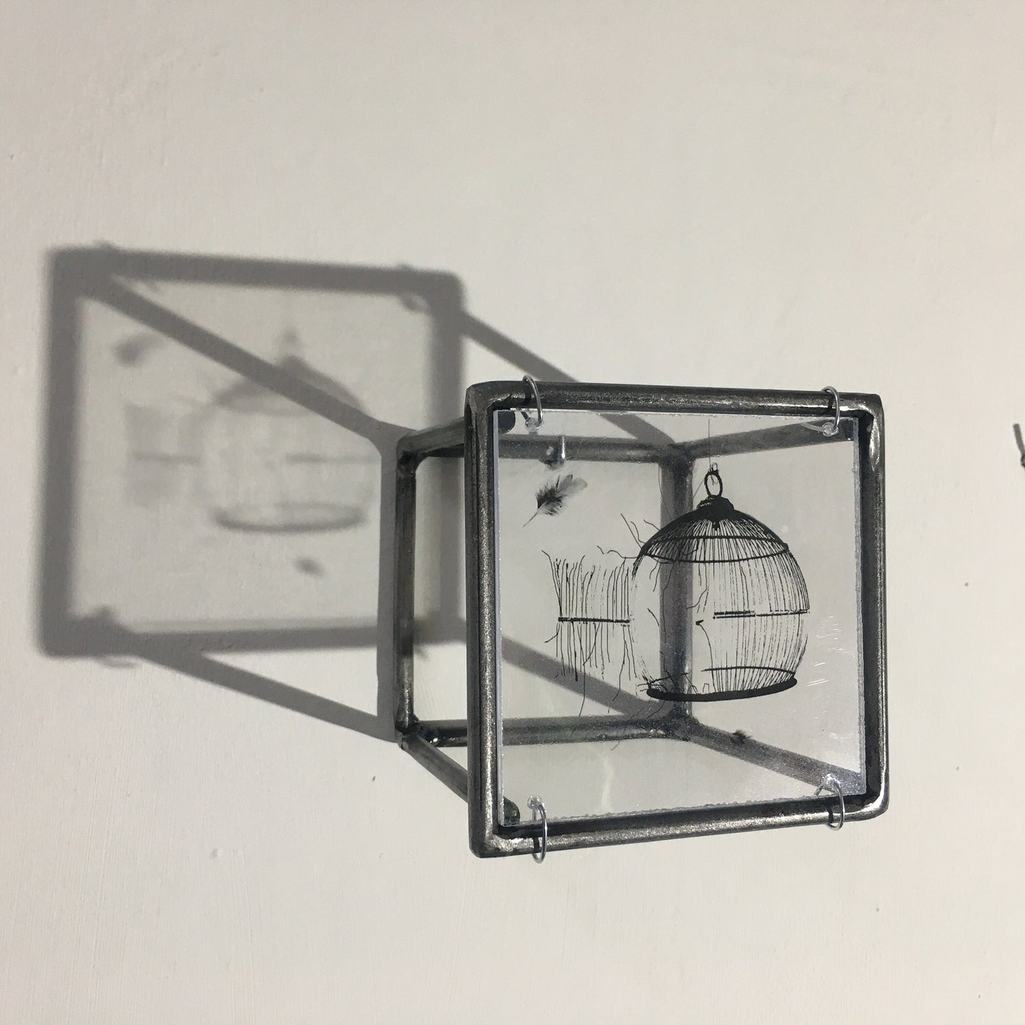 Wall sculpture, steel metal bar, original print by art and shadow. Cage, freedom print. New home gift. - artandshadow