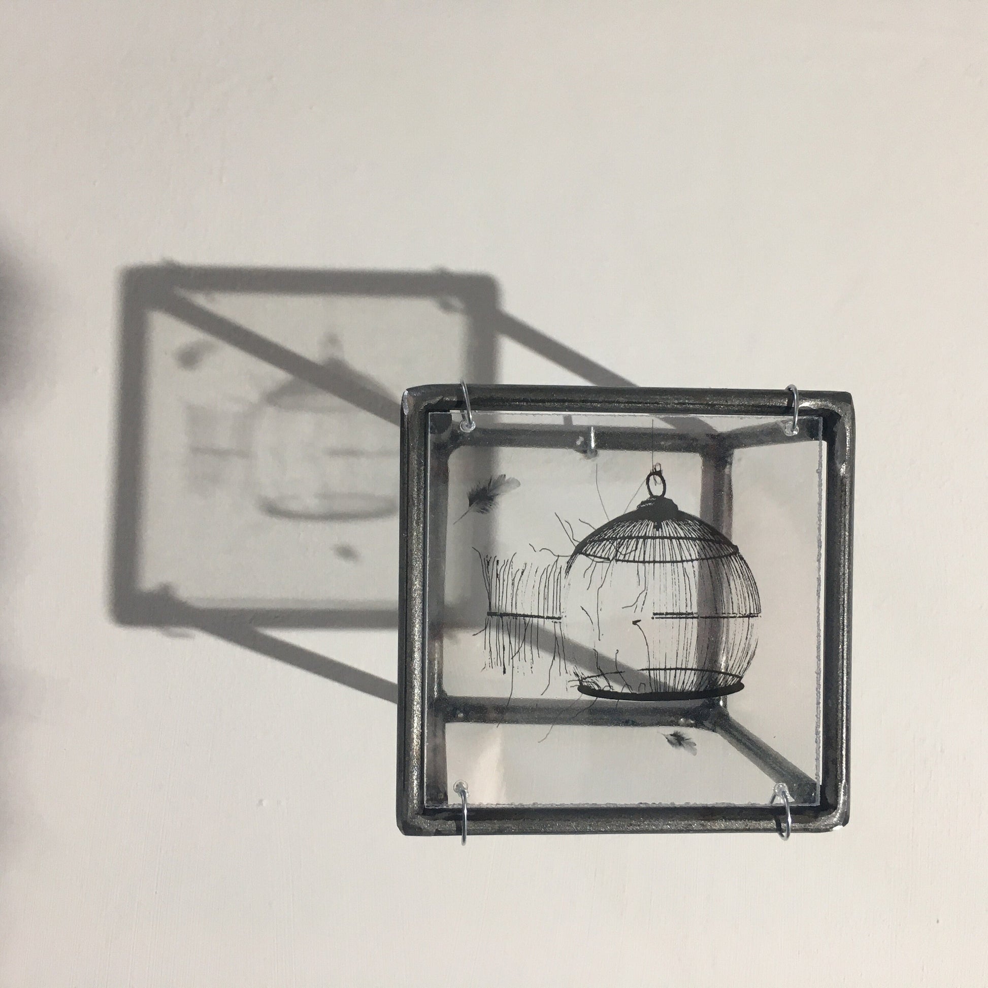 Wall sculpture, steel metal bar, original print by art and shadow. Cage, freedom print. New home gift. - artandshadow