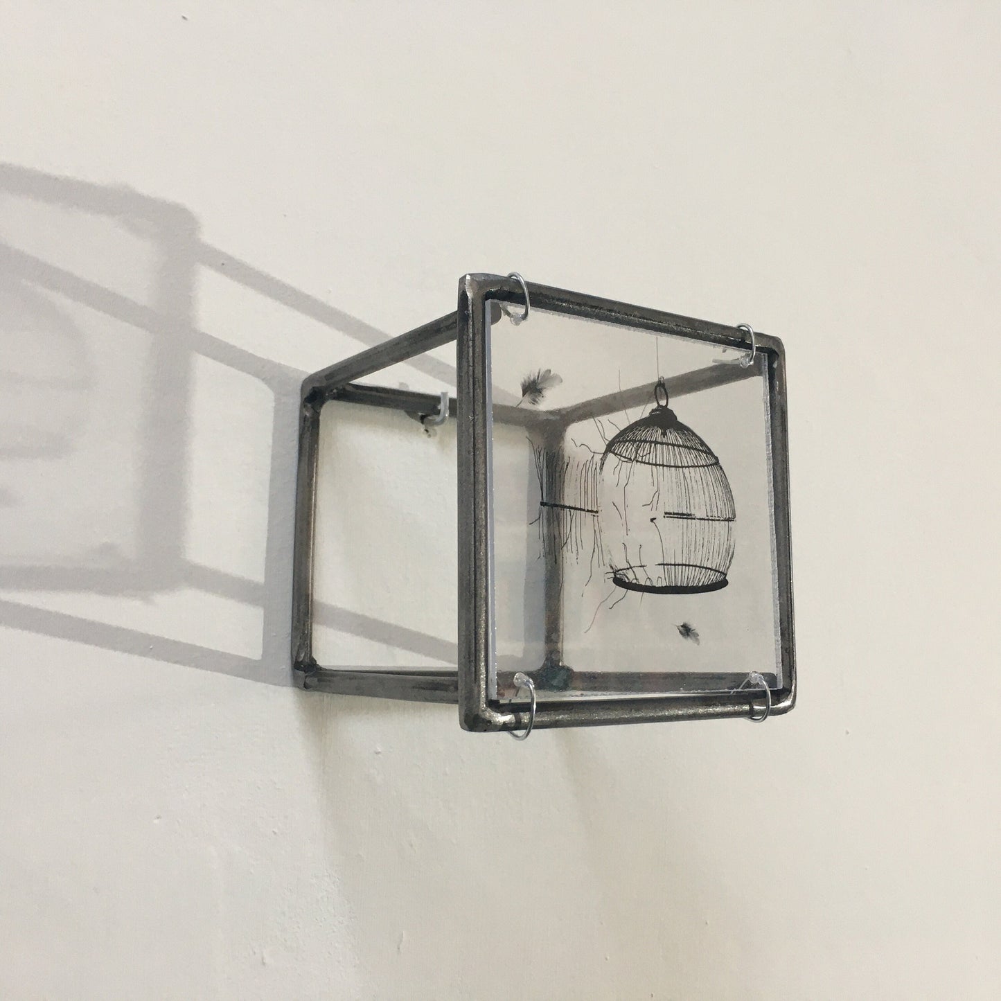 Wall sculpture, steel metal bar, original print by art and shadow. Cage, freedom print. New home gift. - artandshadow