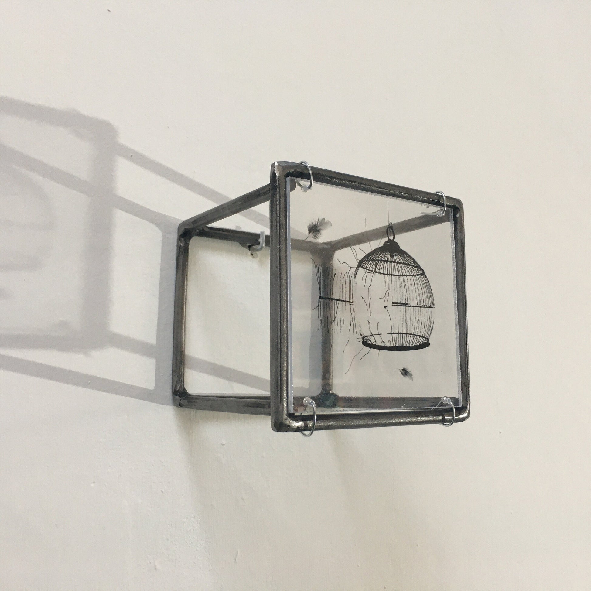 Wall sculpture, steel metal bar, original print by art and shadow. Cage, freedom print. New home gift. - artandshadow