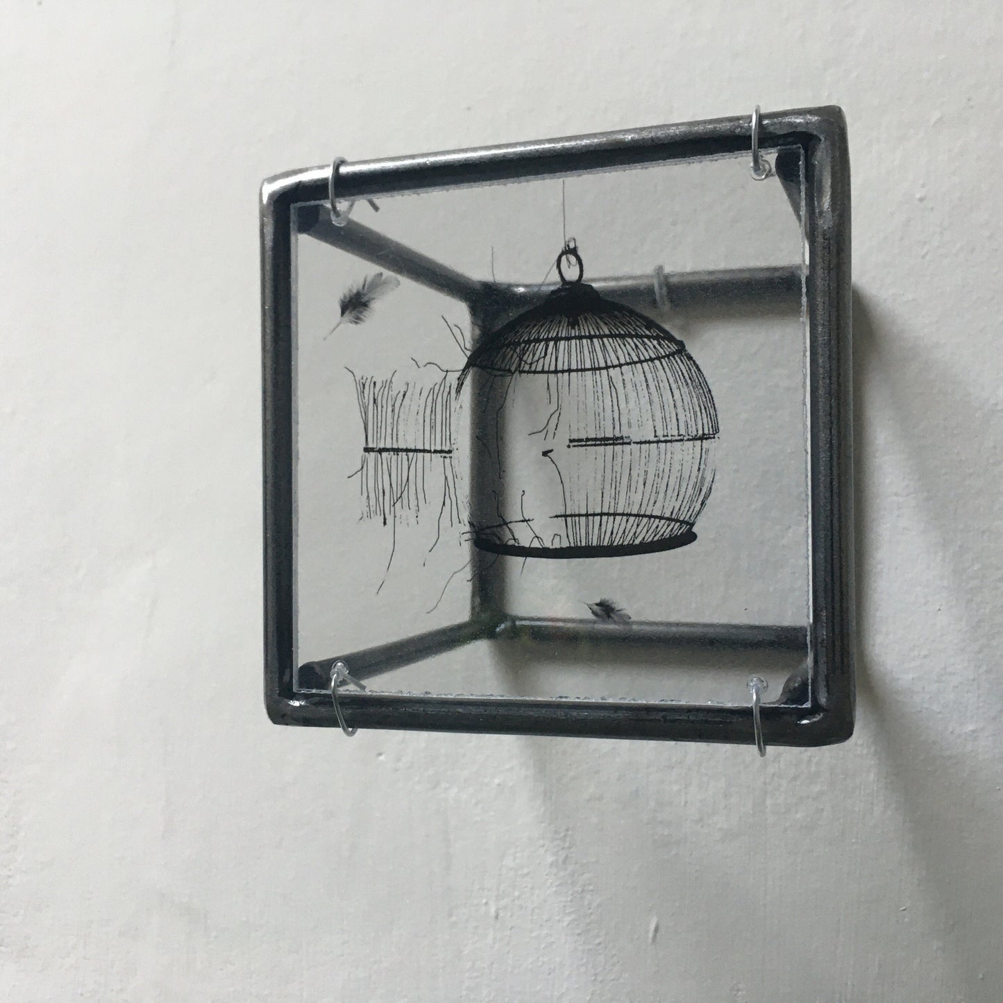 Wall sculpture, steel metal bar, original print by art and shadow. Cage, freedom print. New home gift. - artandshadow