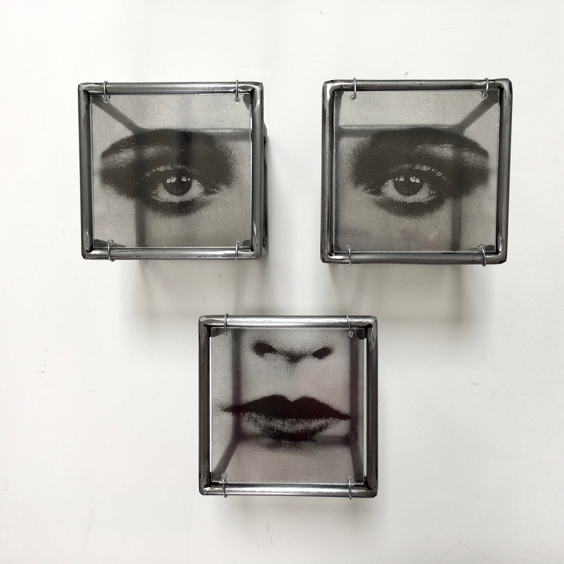Pop art style face, metal wall sculpture. Modern art object, new home decor gift. - artandshadow