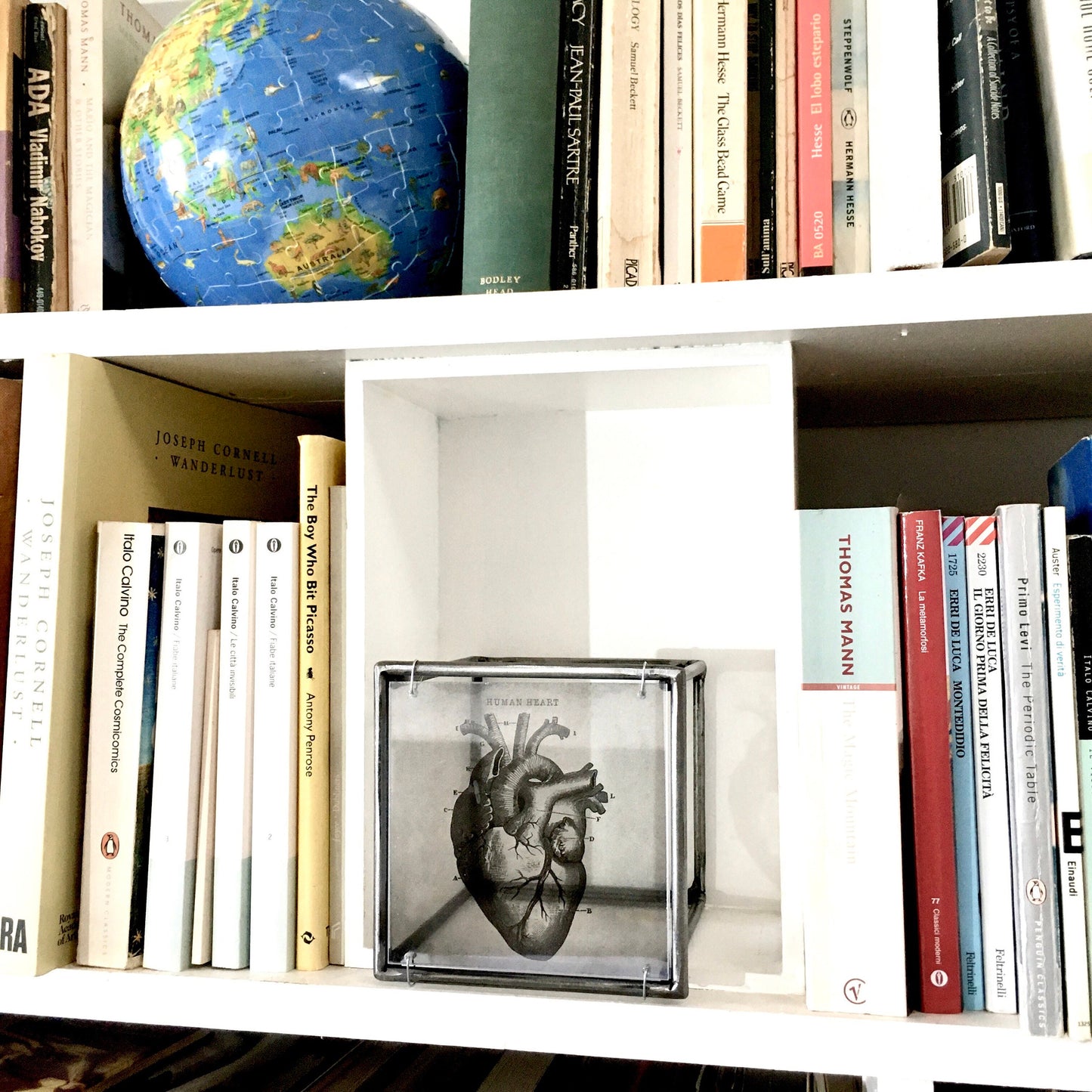 Anatomical heart print, handmade metal wall decor, art and shadow cubic sculpture. Home gift. - artandshadow