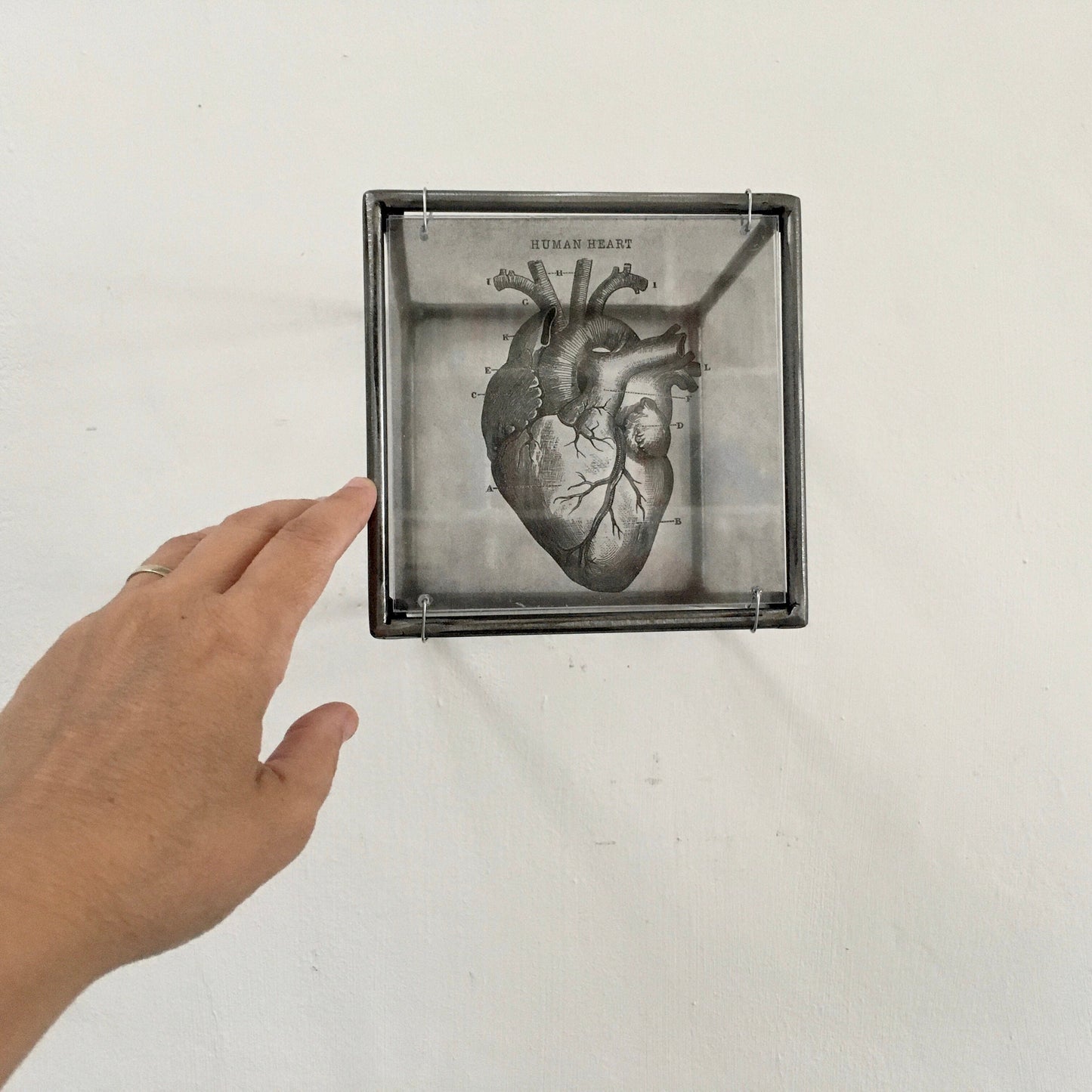 Anatomical heart print, handmade metal wall decor, art and shadow cubic sculpture. Home gift. - artandshadow