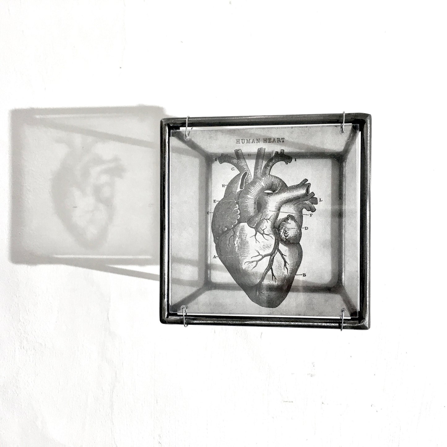 Anatomical heart print, handmade metal wall decor, art and shadow cubic sculpture. Home gift. - artandshadow
