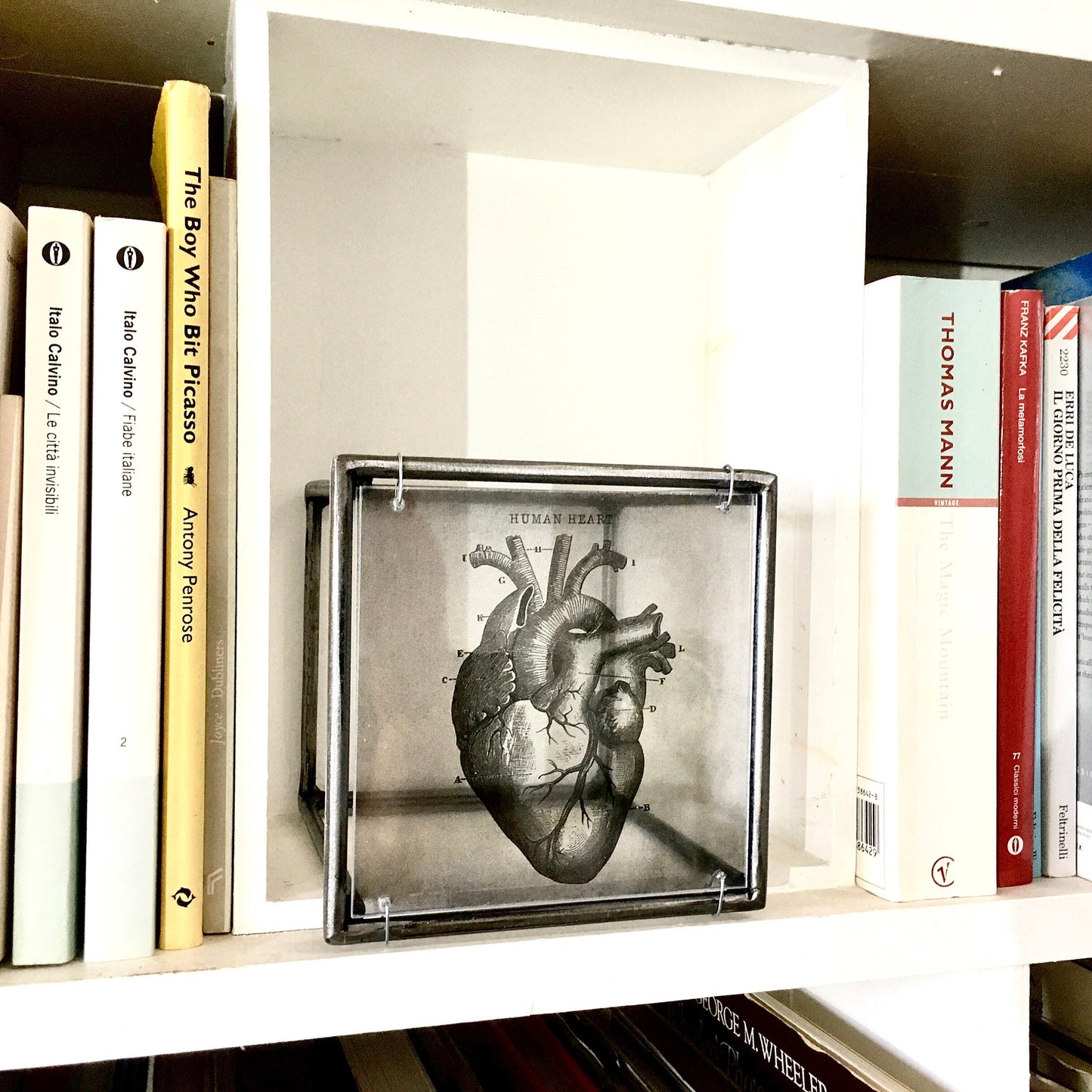 Anatomical heart print, handmade metal wall decor, art and shadow cubic sculpture. Home gift. - artandshadow