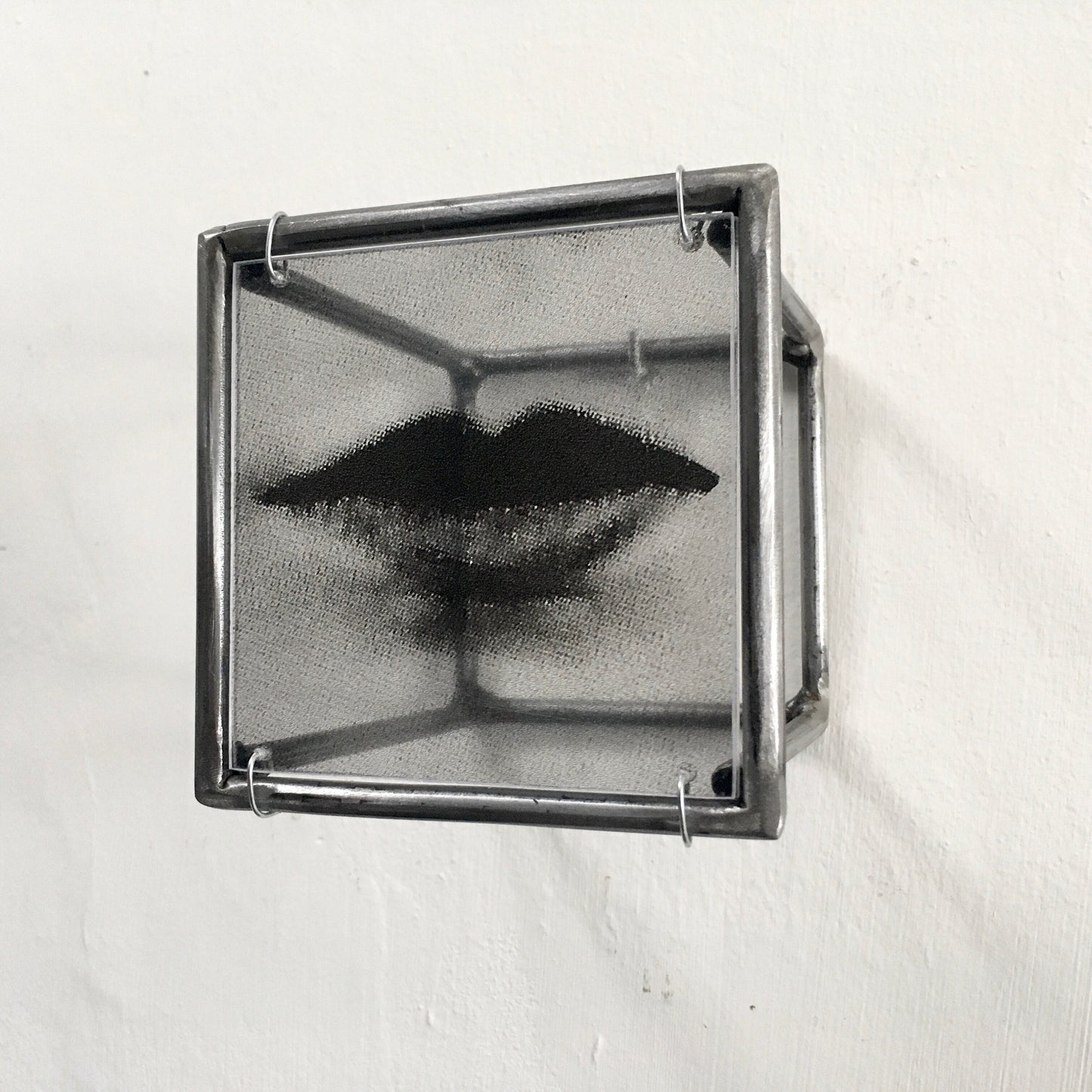 Cubic metal wall sculpture. Lips, clear elaborated print. Uncommon gift. - artandshadow