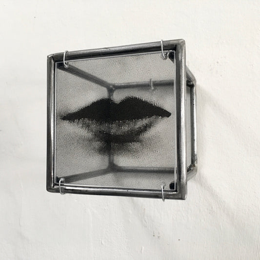 Cubic metal wall sculpture. Lips, clear elaborated print. Uncommon gift. - artandshadow