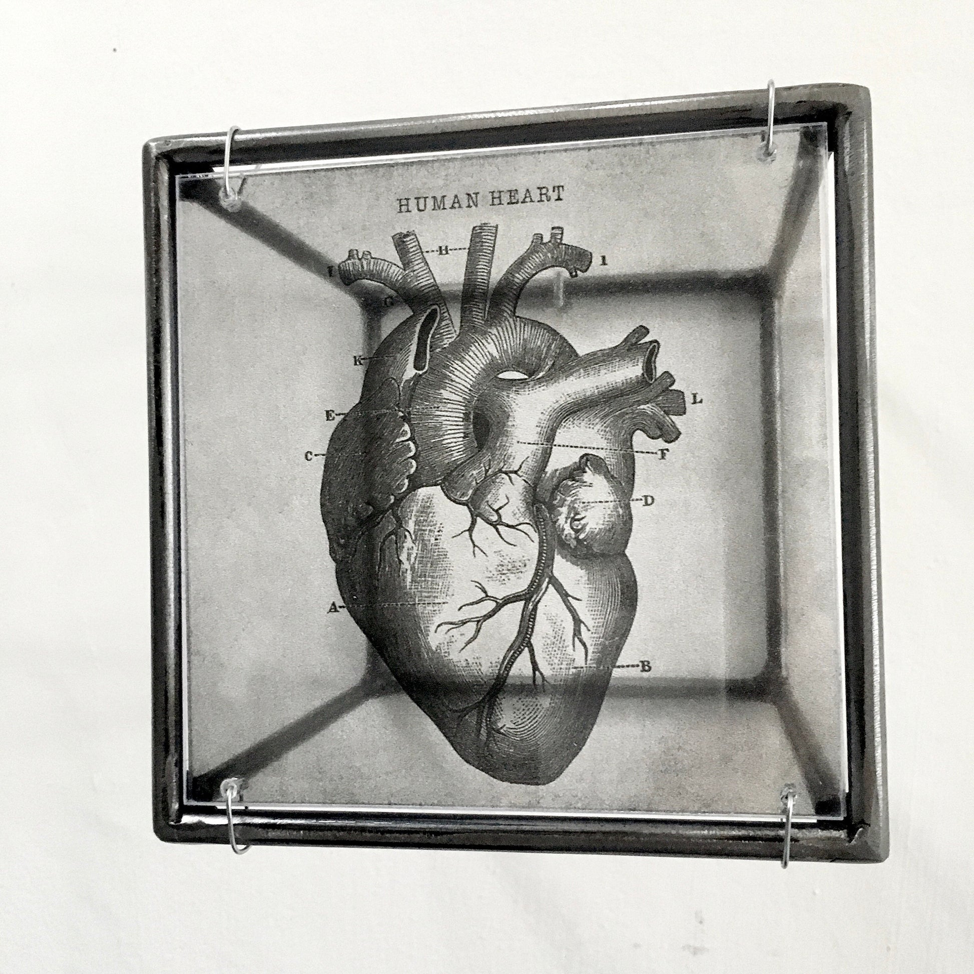 Anatomical heart print, handmade metal wall decor, art and shadow cubic sculpture. Home gift. - artandshadow